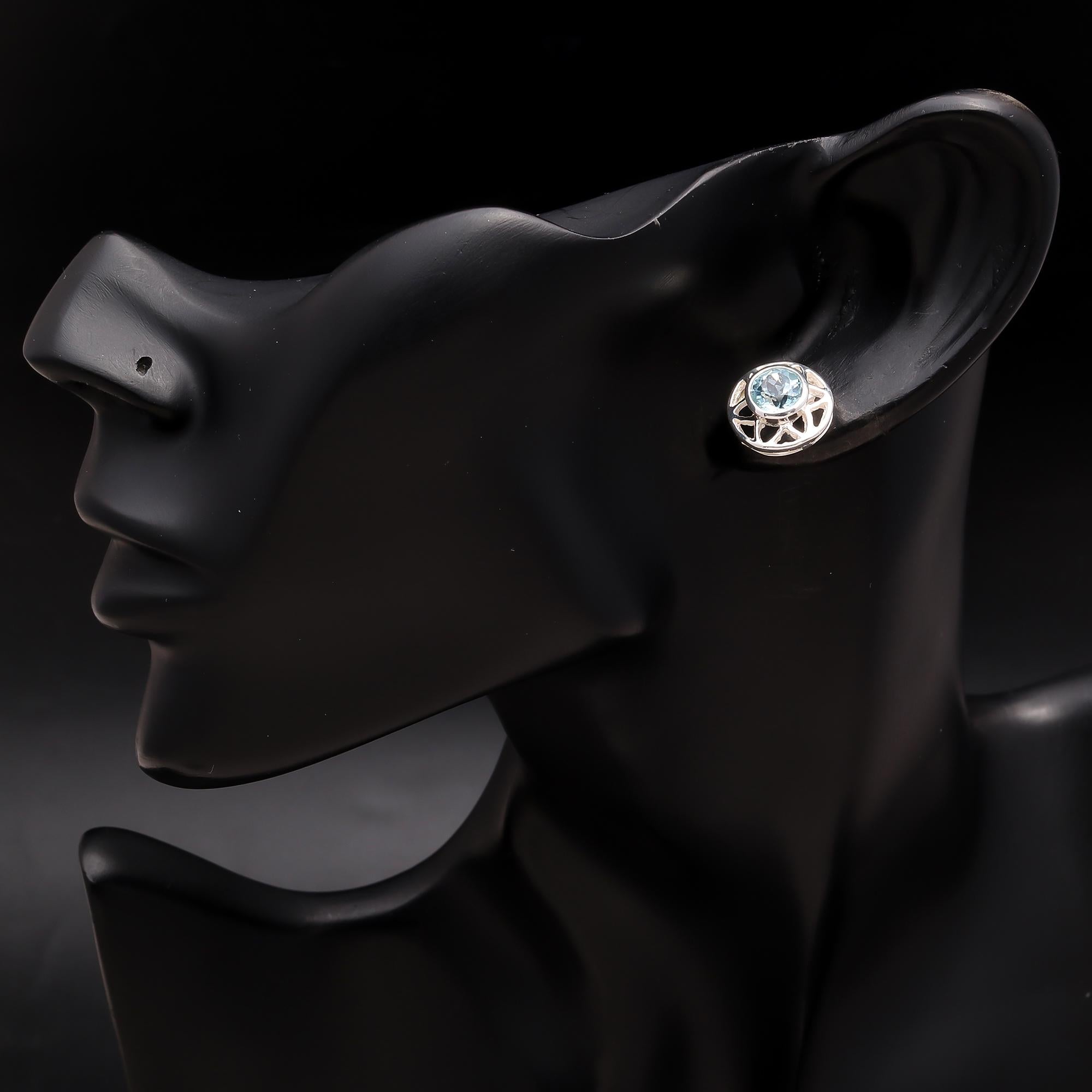 925 Silver Blue Topaz Filigree Stud Earrings