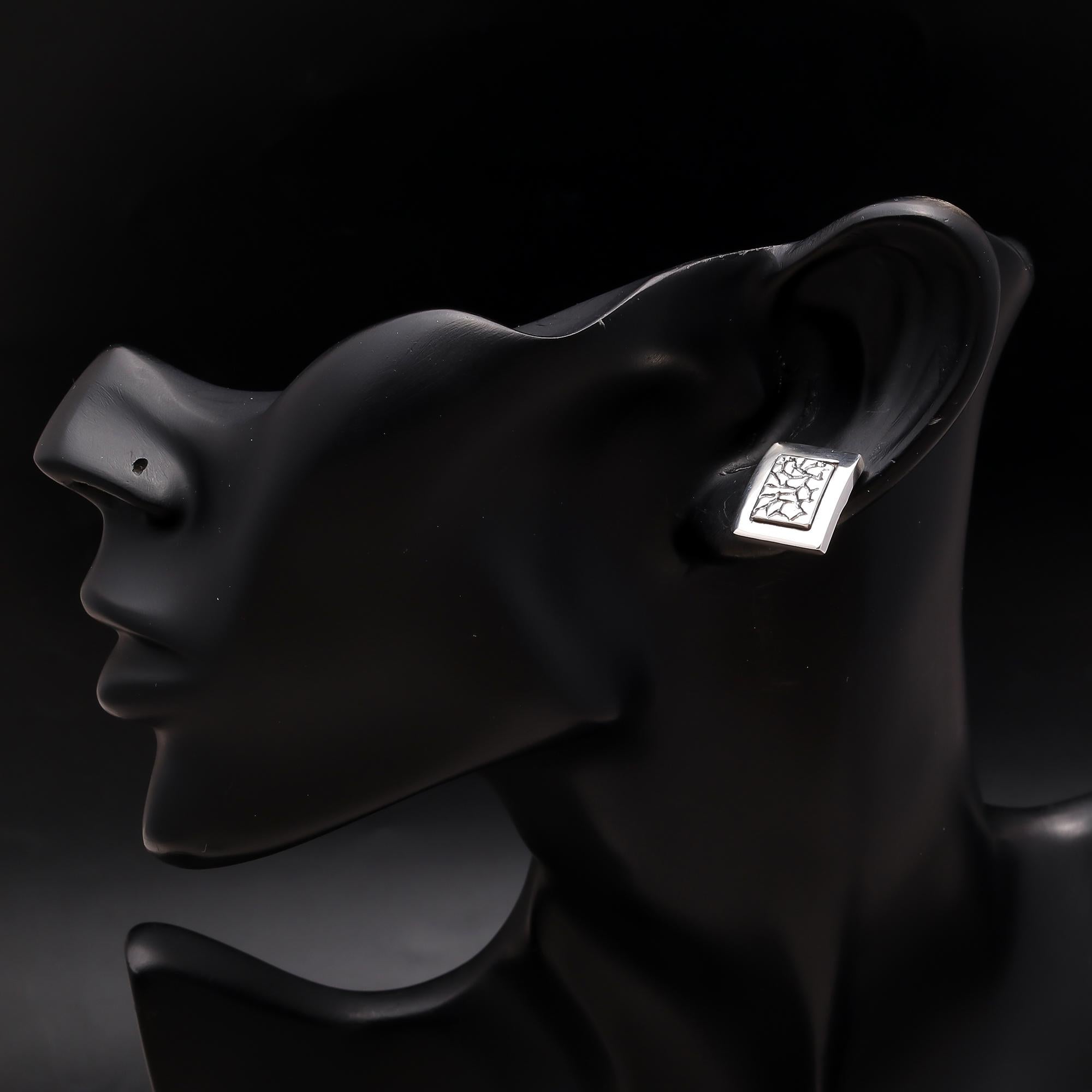 925 Silver Textured Square Stud Earrings