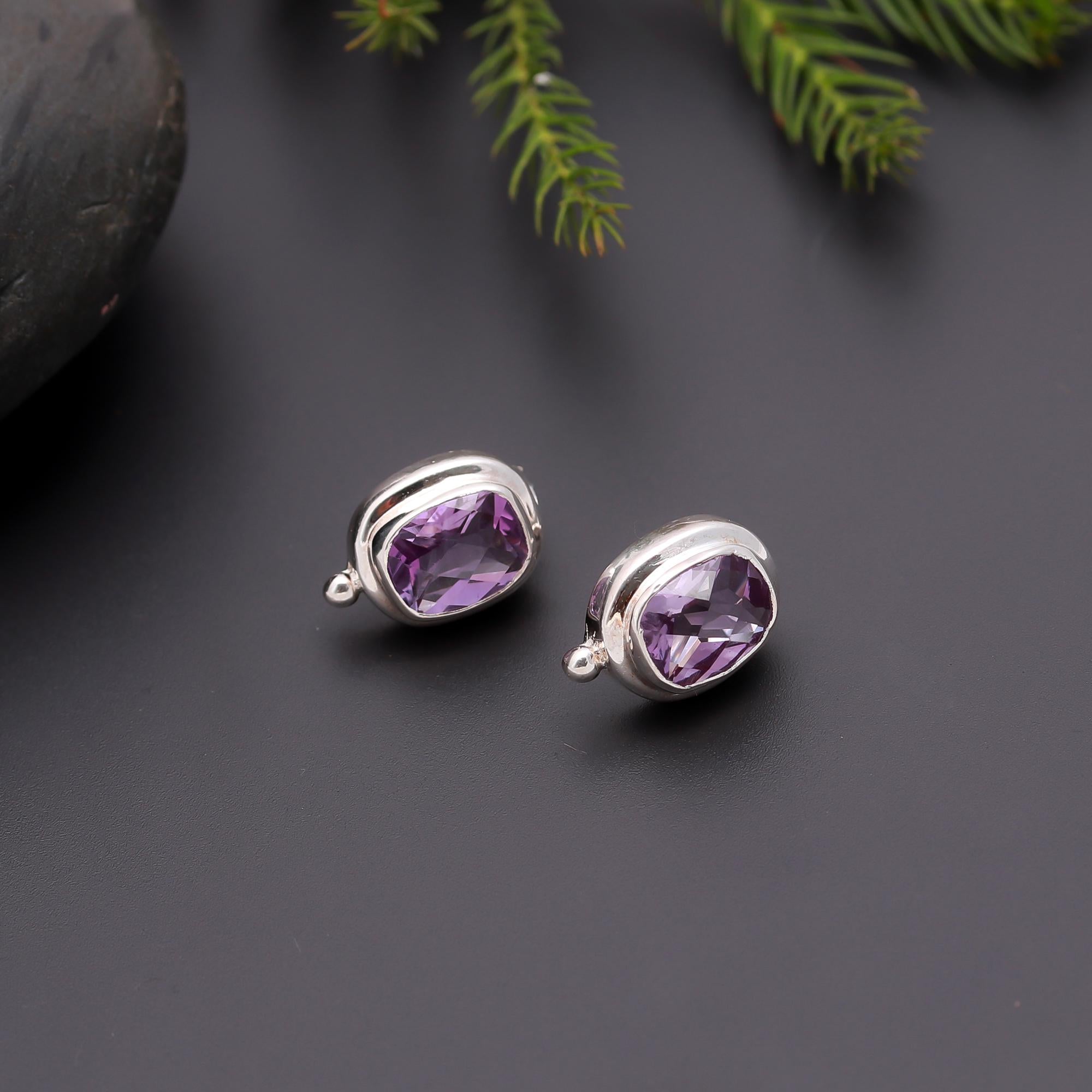 925 Silver Amethyst Stud Earrings