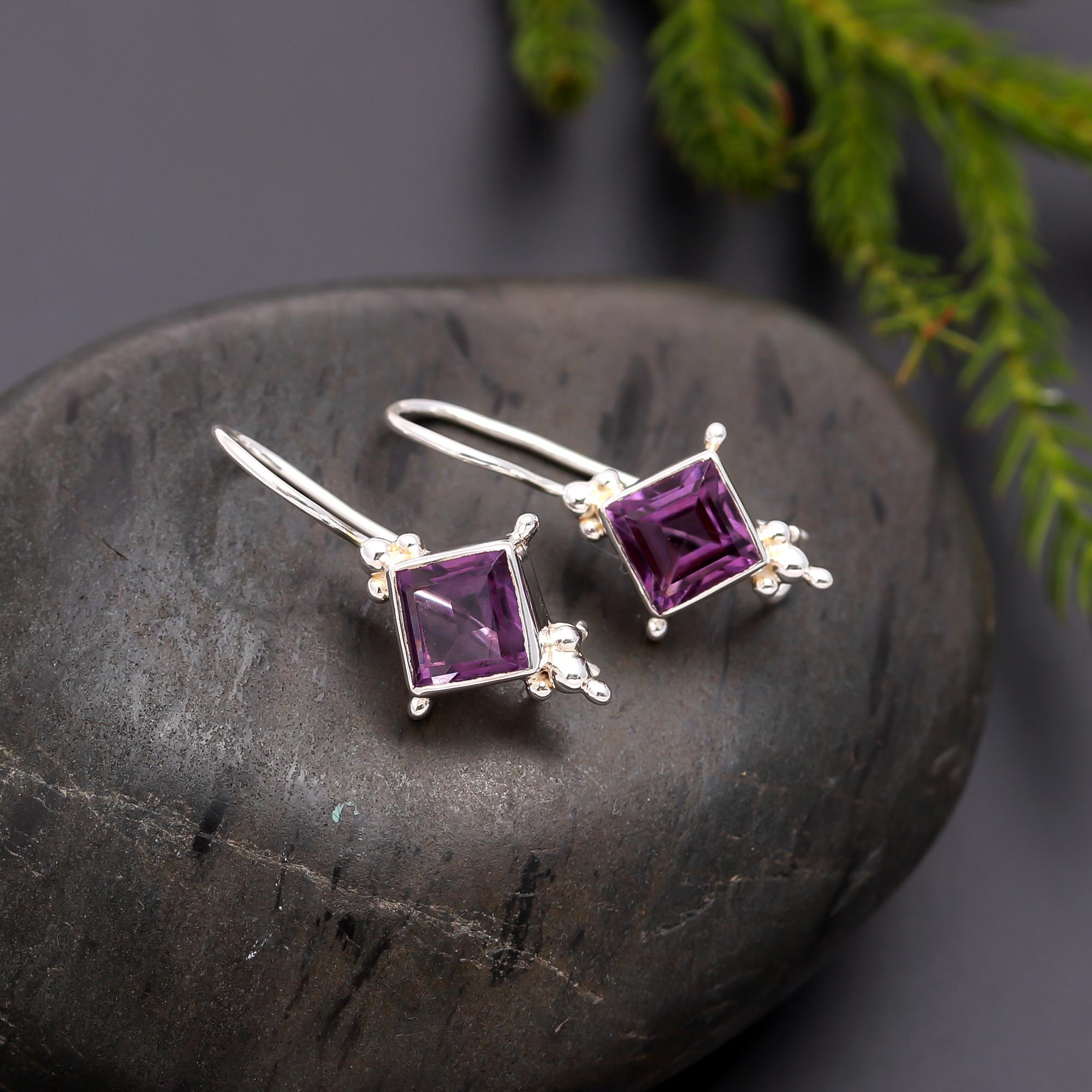 925 Silver Amethyst Dangle Earrings