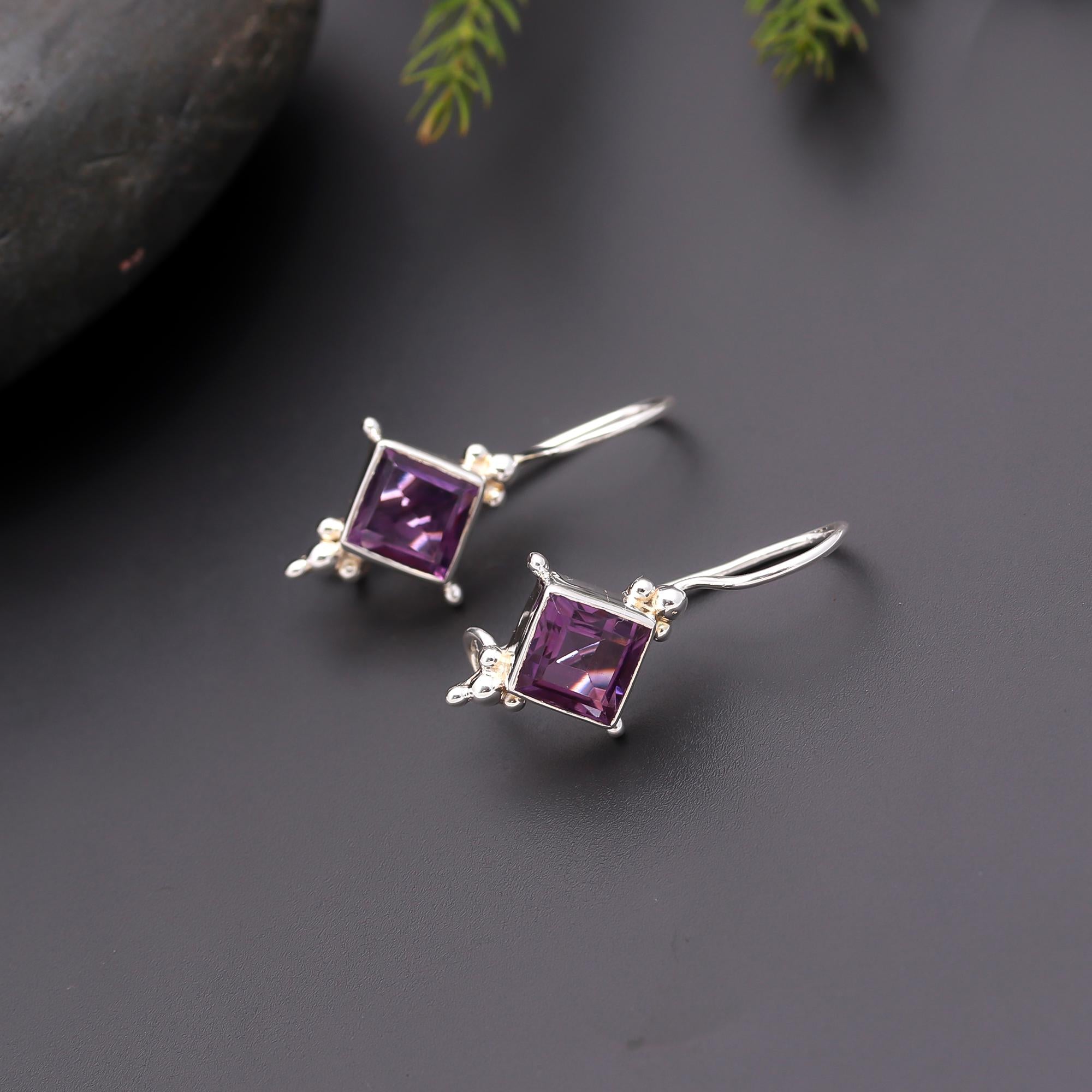 925 Silver Amethyst Dangle Earrings