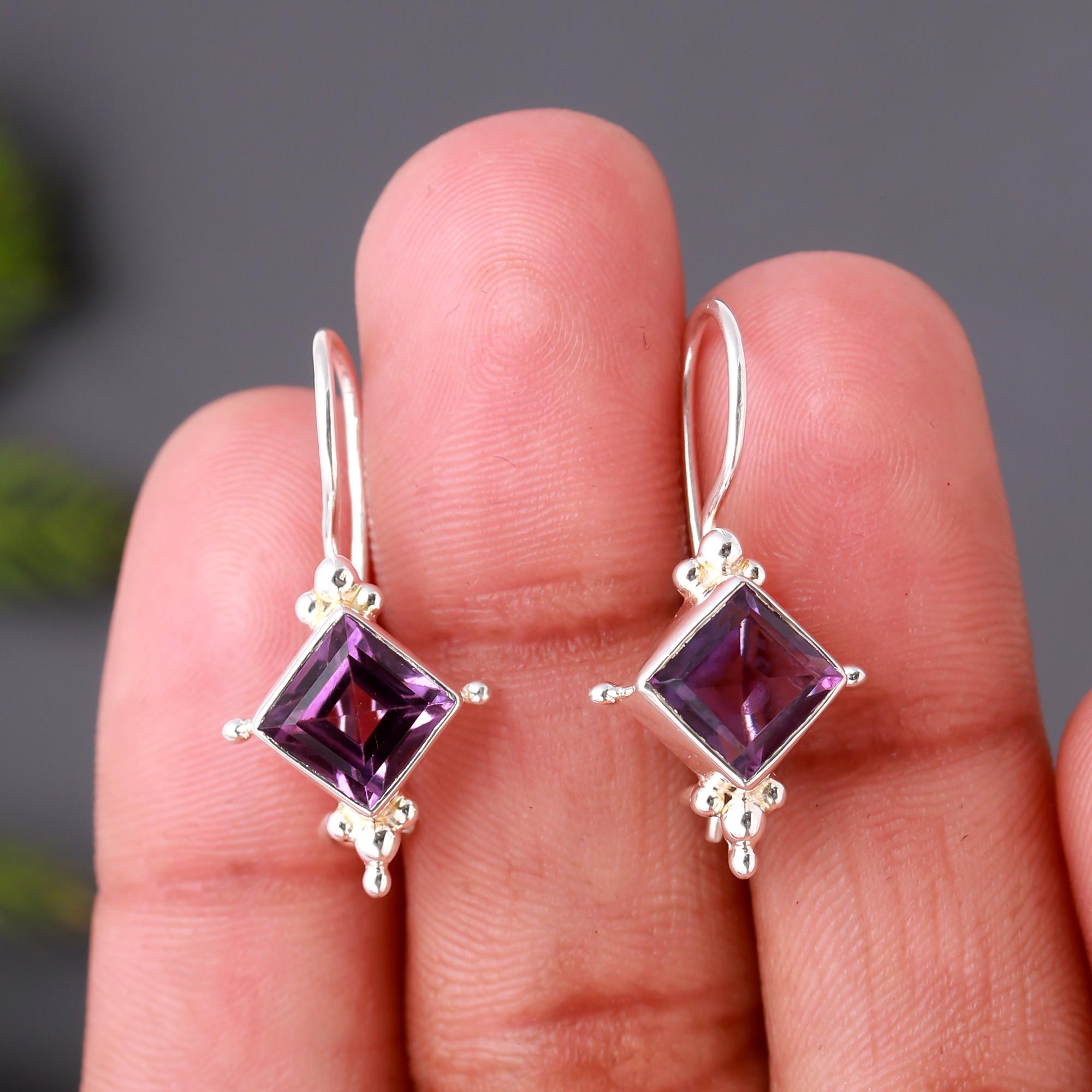 925 Silver Amethyst Dangle Earrings