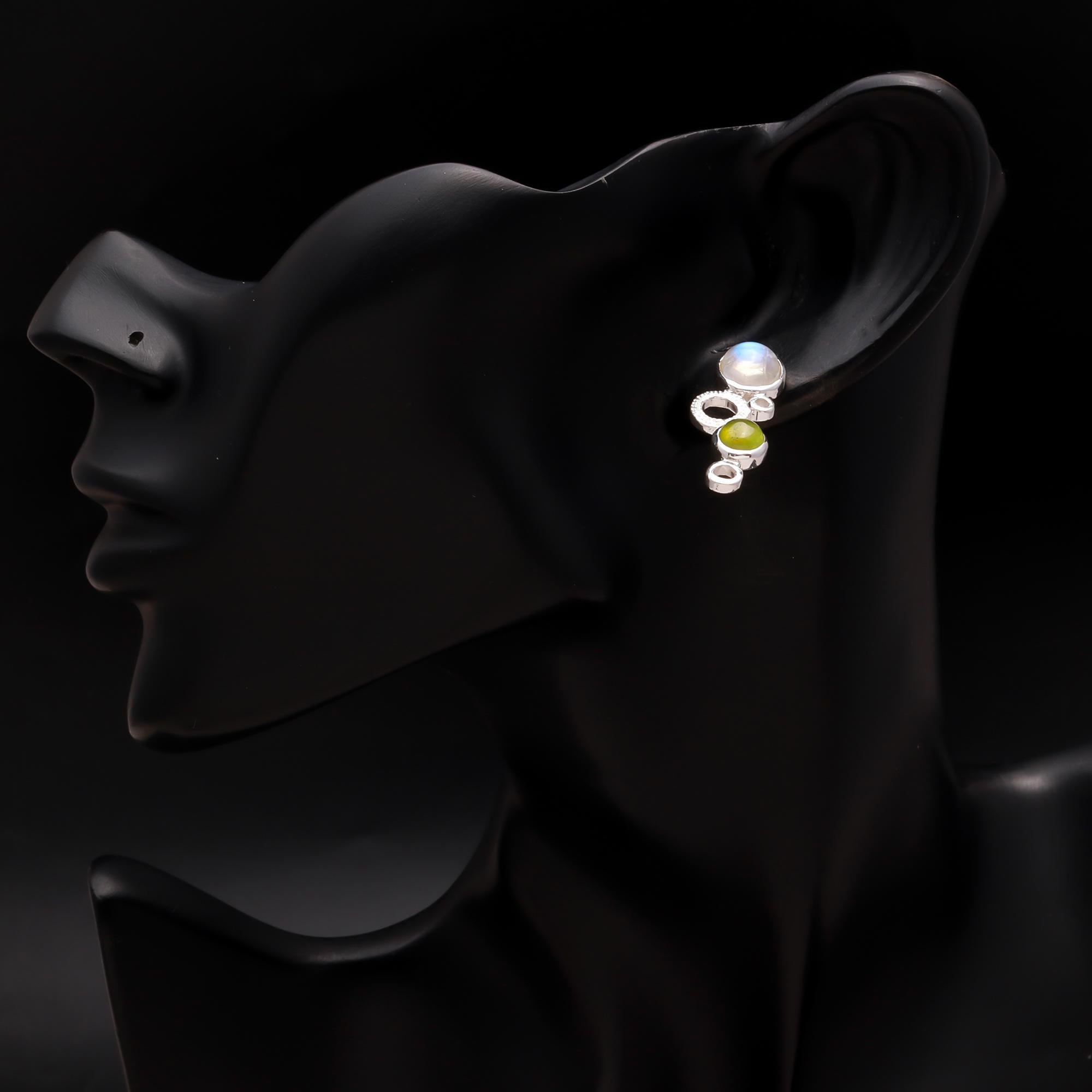 925 Silver Moonstone and Peridot Drop Earrings