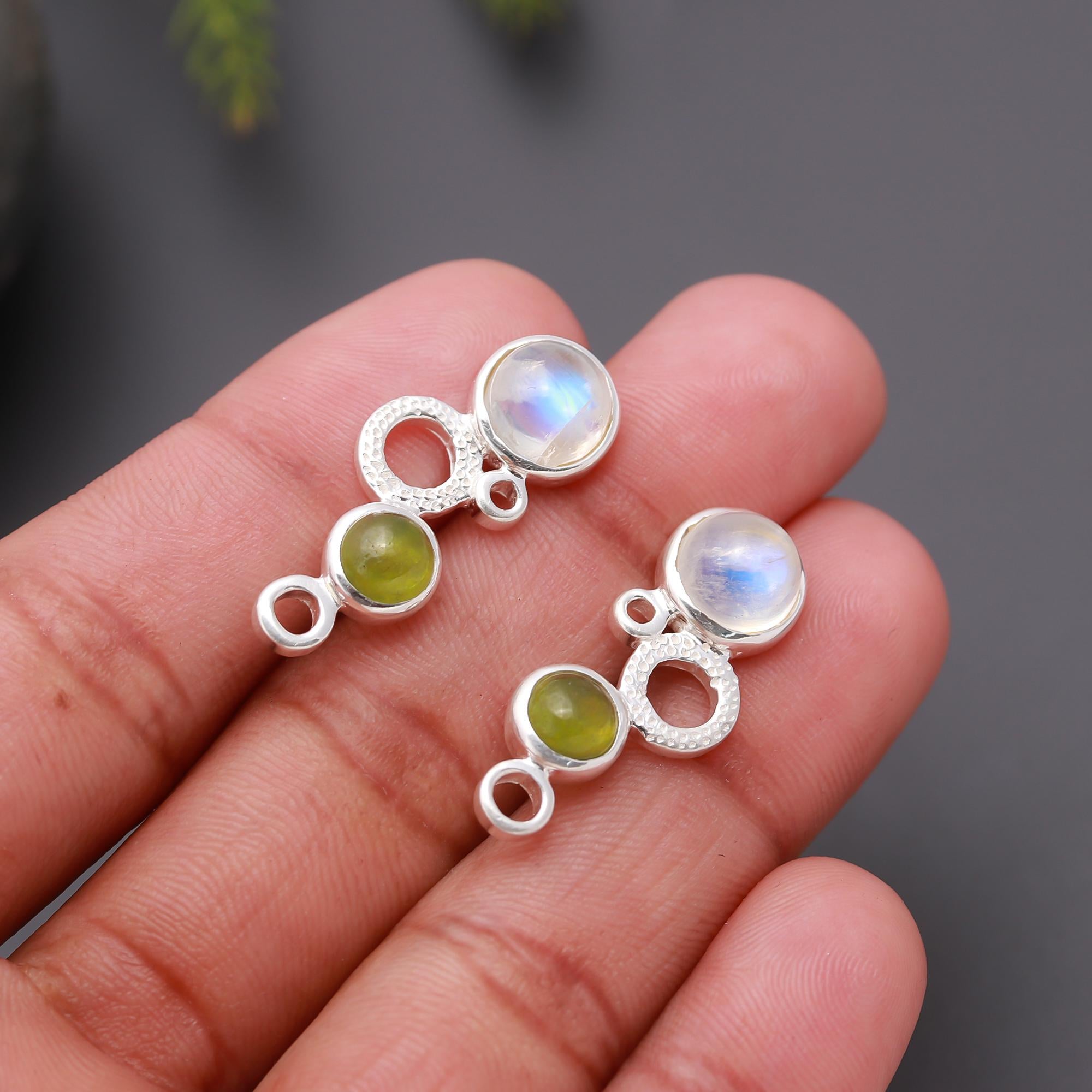 925 Silver Moonstone and Peridot Drop Earrings
