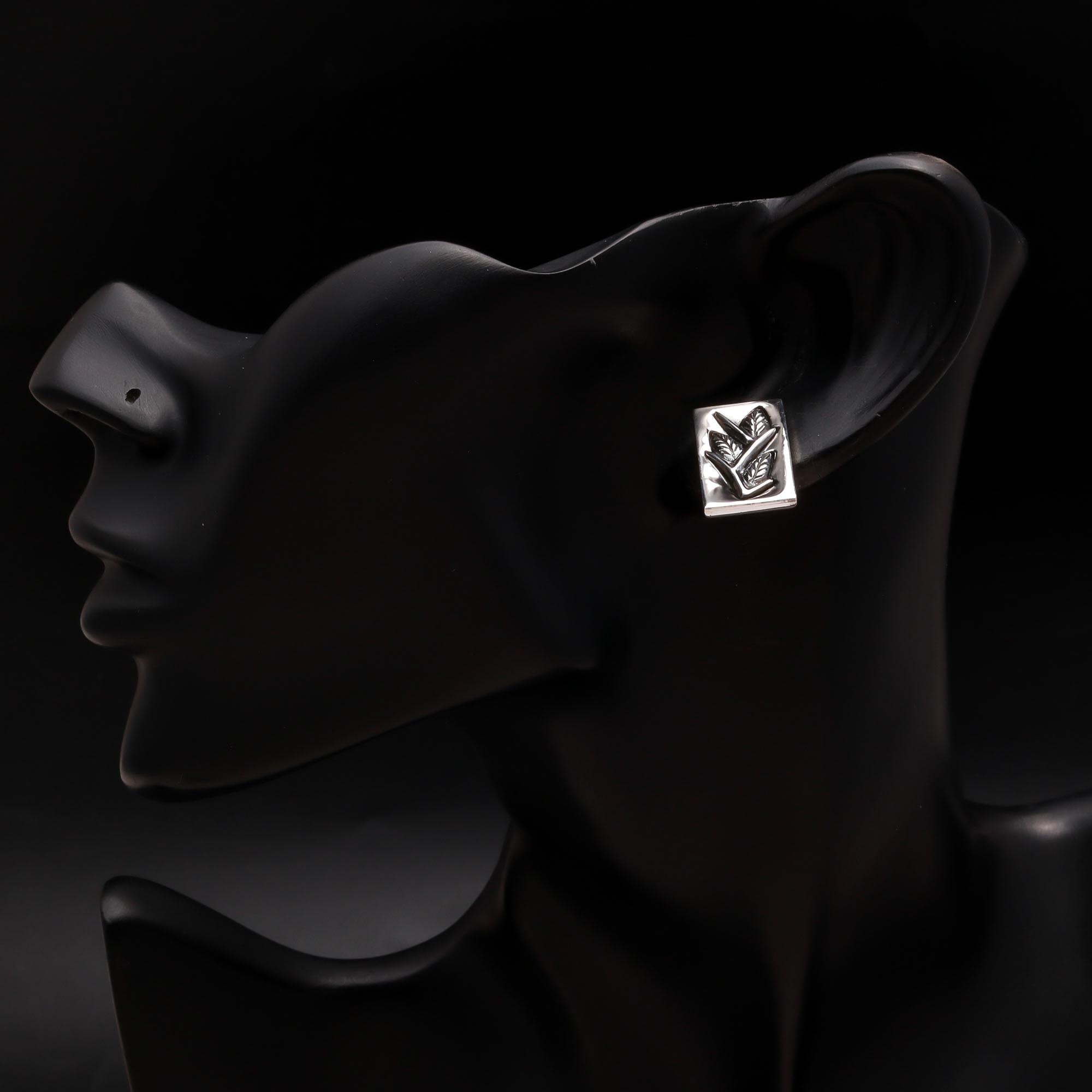 925 Silver Leaf Motif Rectangle Stud Earrings