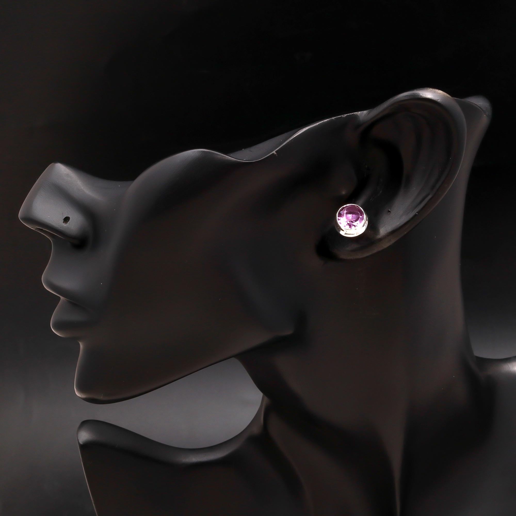 925 Silver Oval Amethyst Stud Earrings