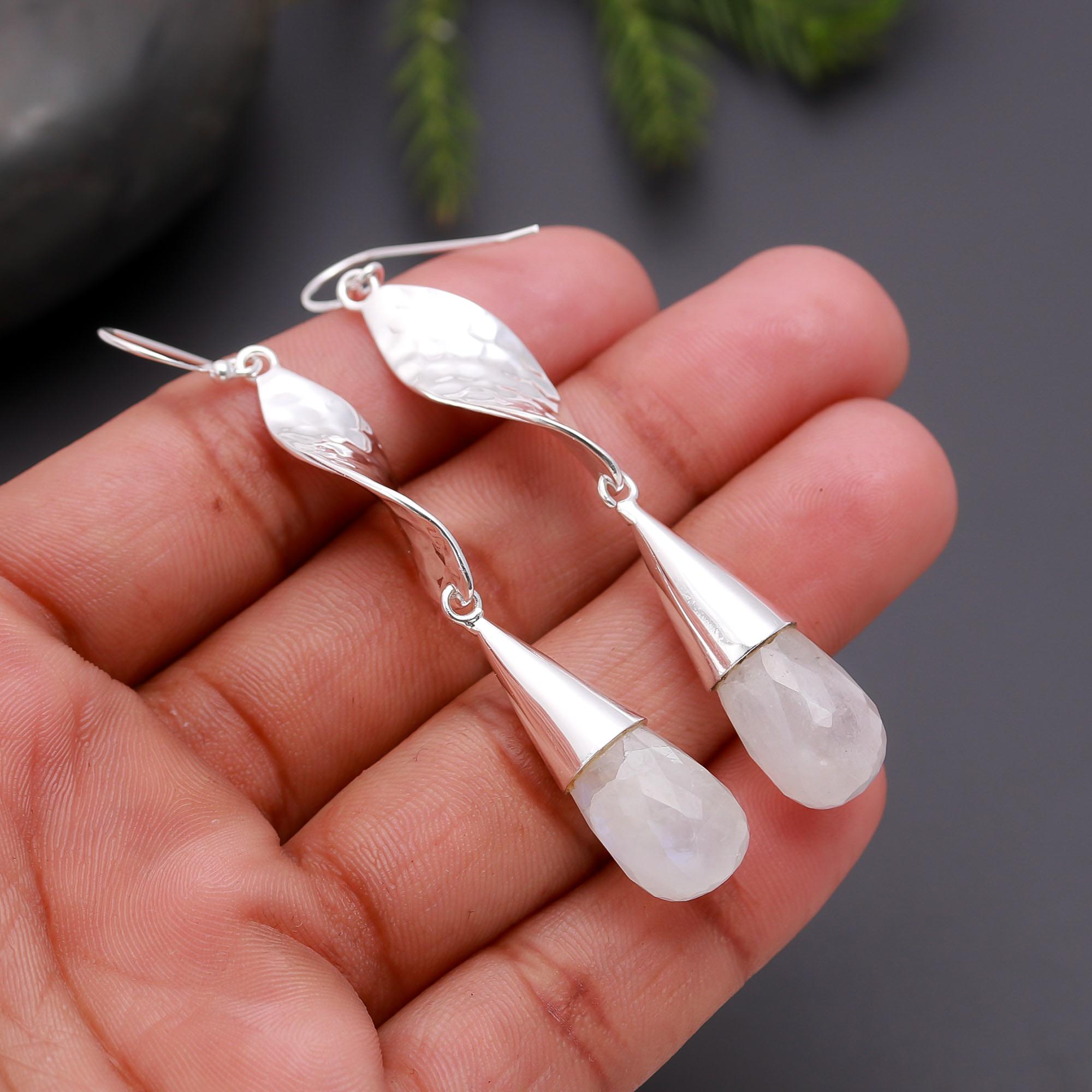 925 Silver Moonstone Drop Dangle Earrings