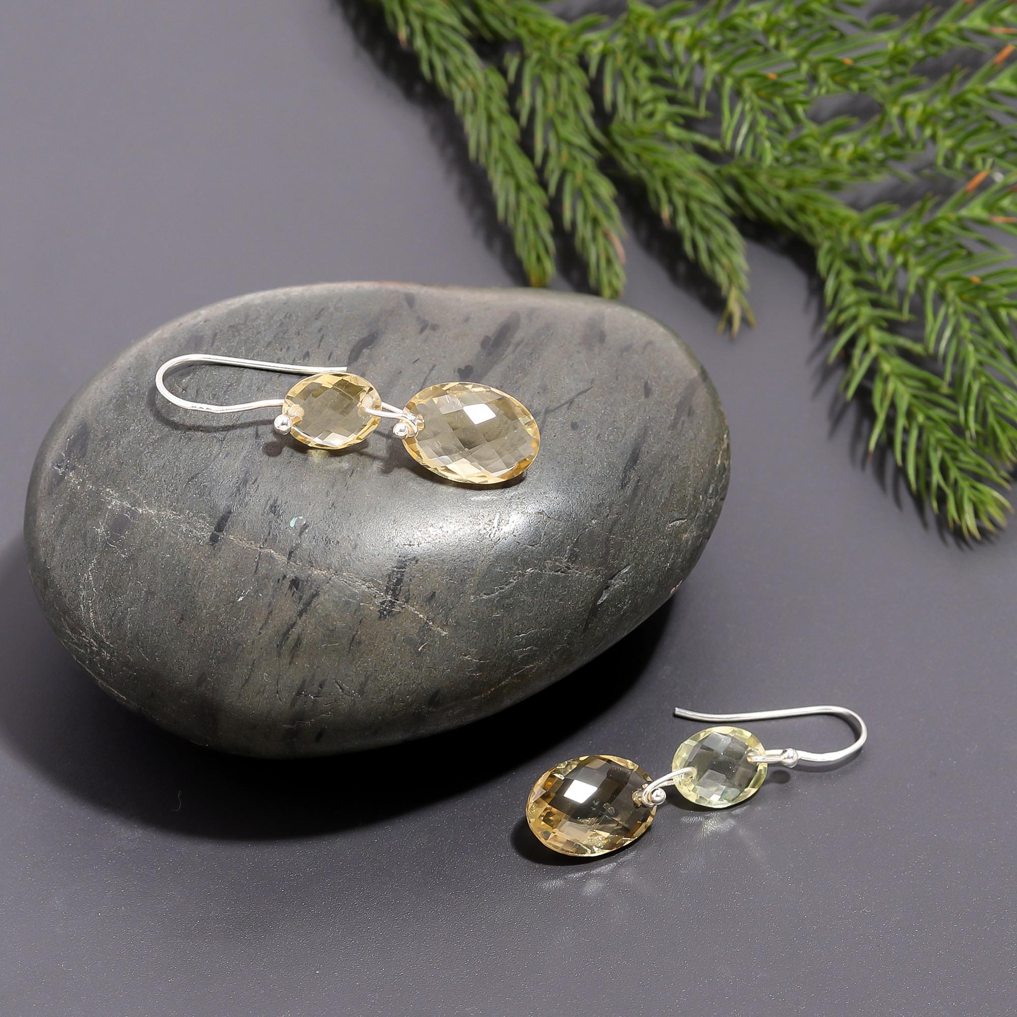 925 Silver Lemon Quartz Dangle Earrings