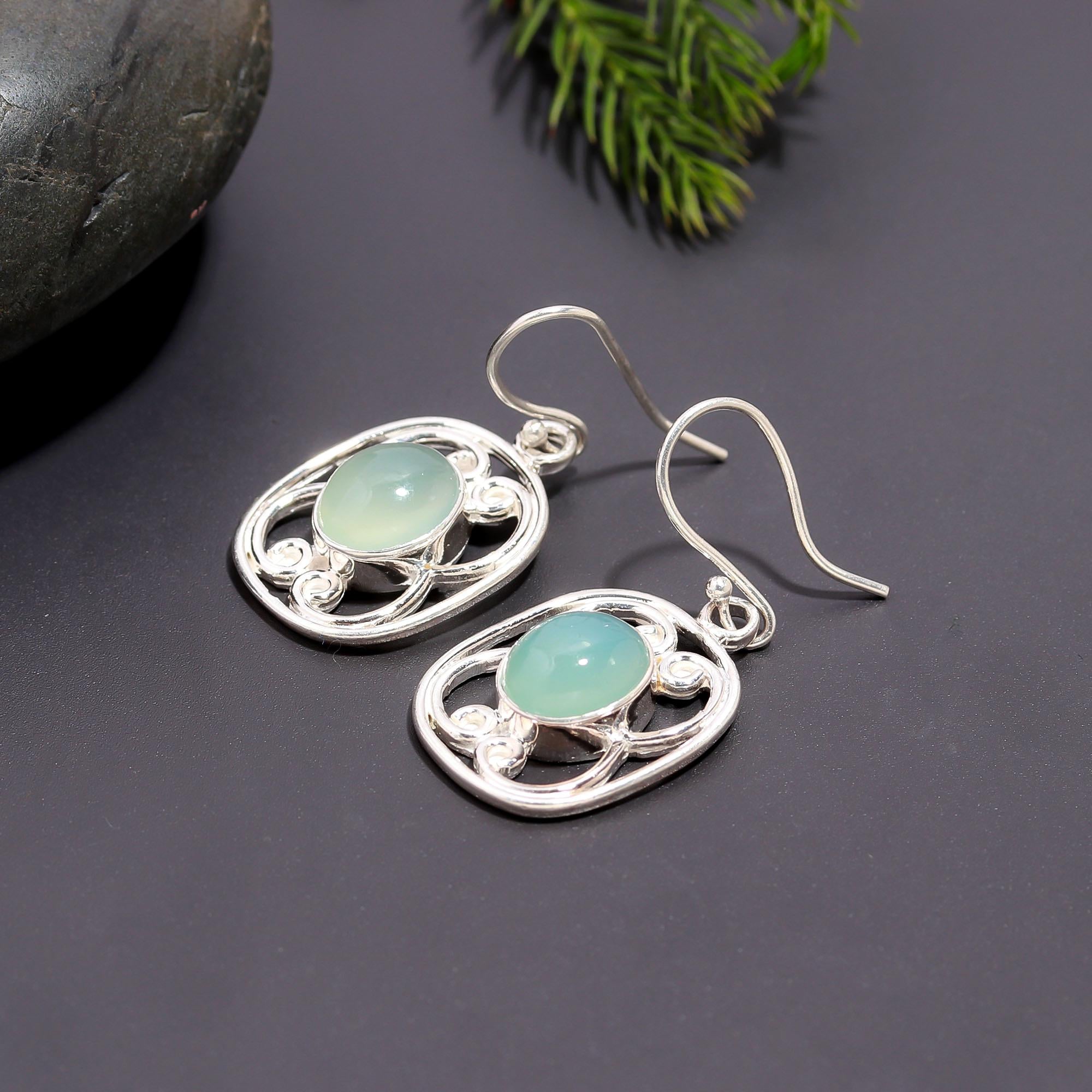 925 Silver Chalcedony Filigree Dangle Earrings