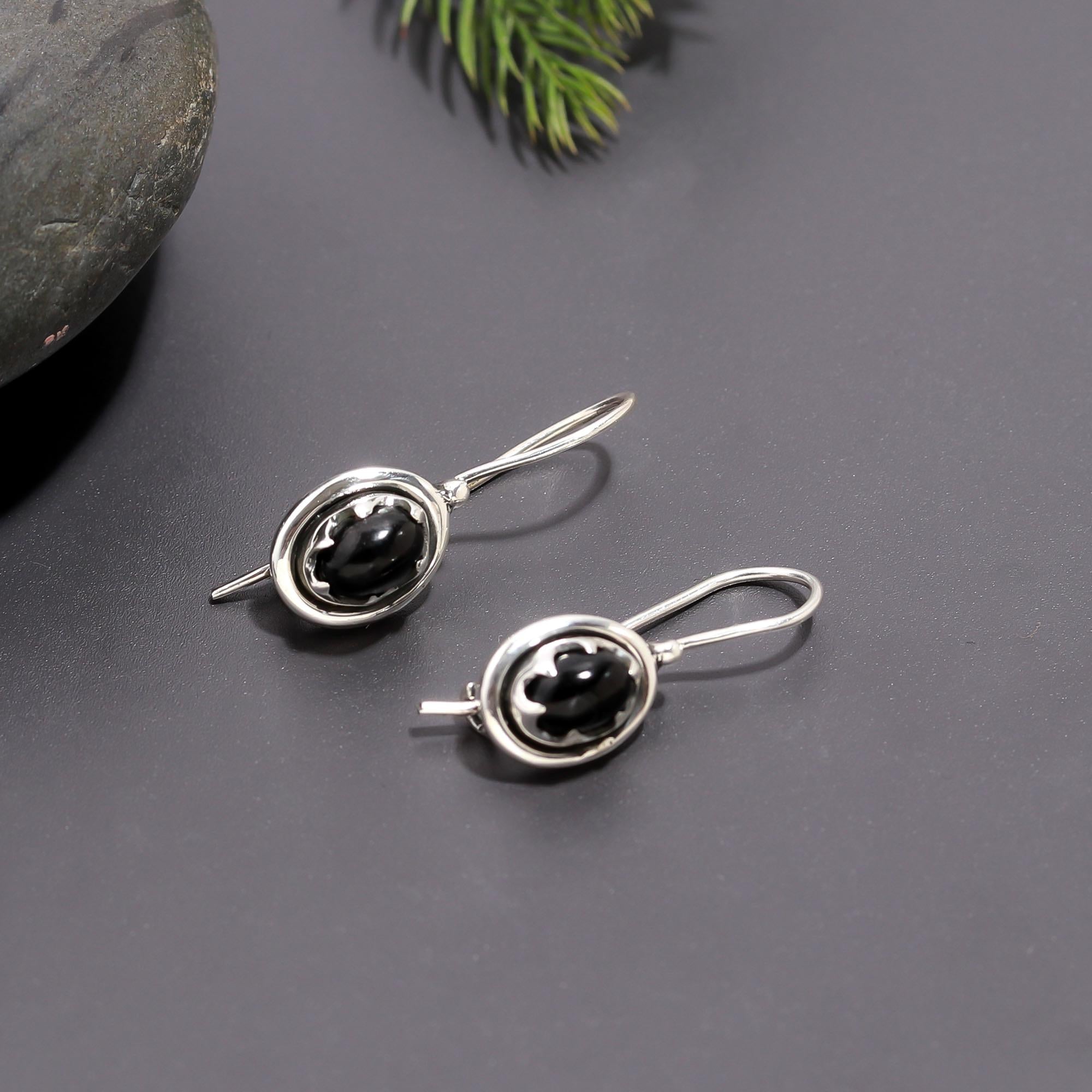 925 Silver Black Onyx Swirl Dangle Earrings