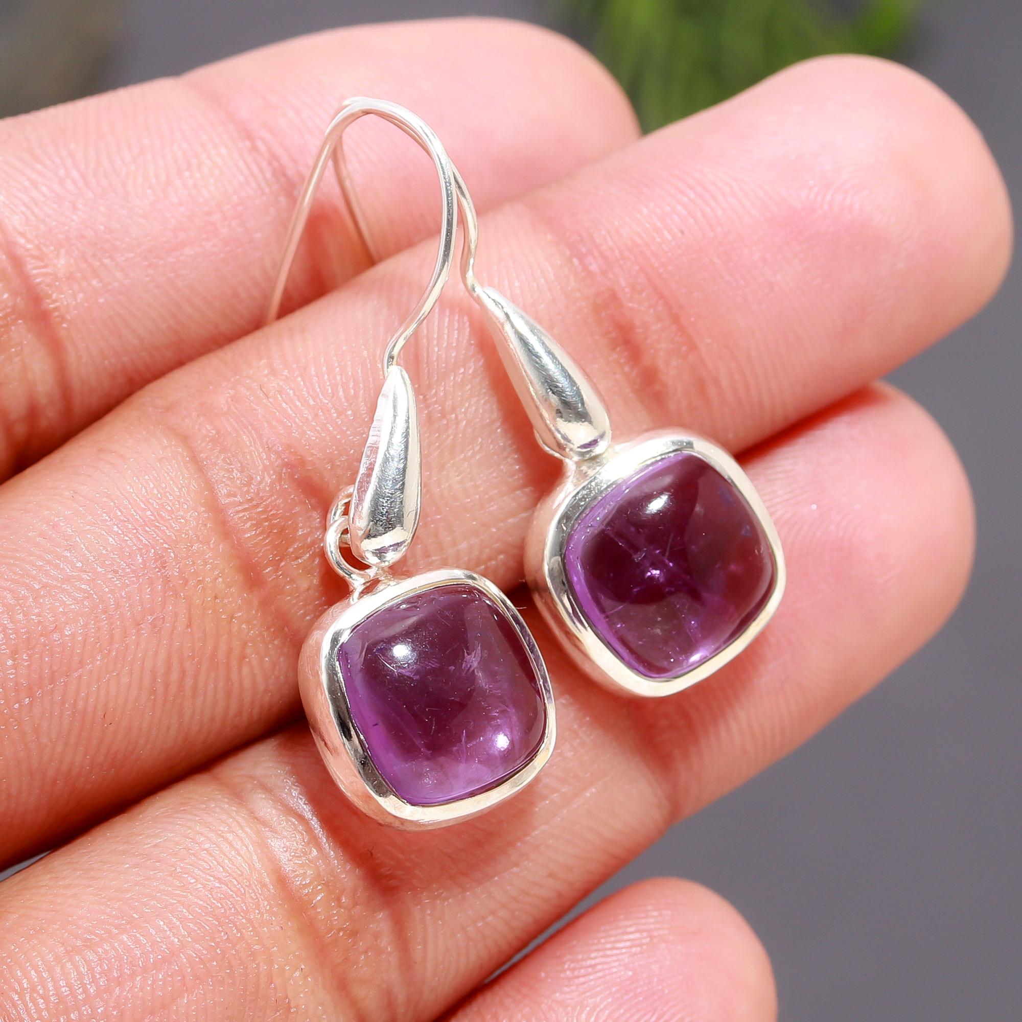 925 Silver Amethyst Dangle Earrings