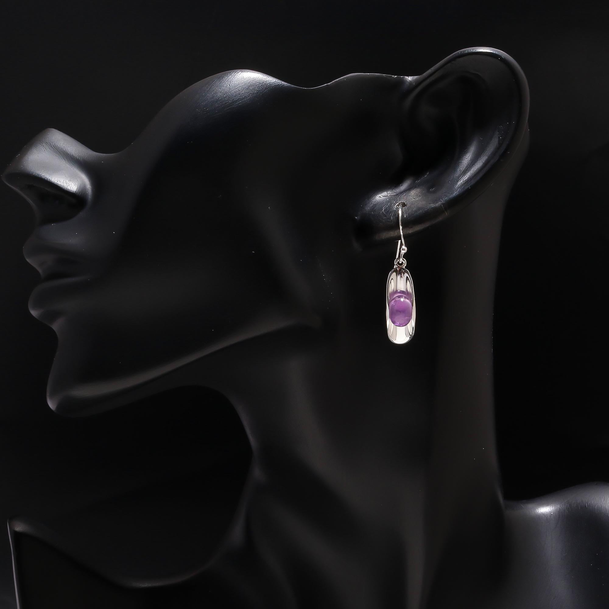 925 Silver Elongated Amethyst Dangle Earrings