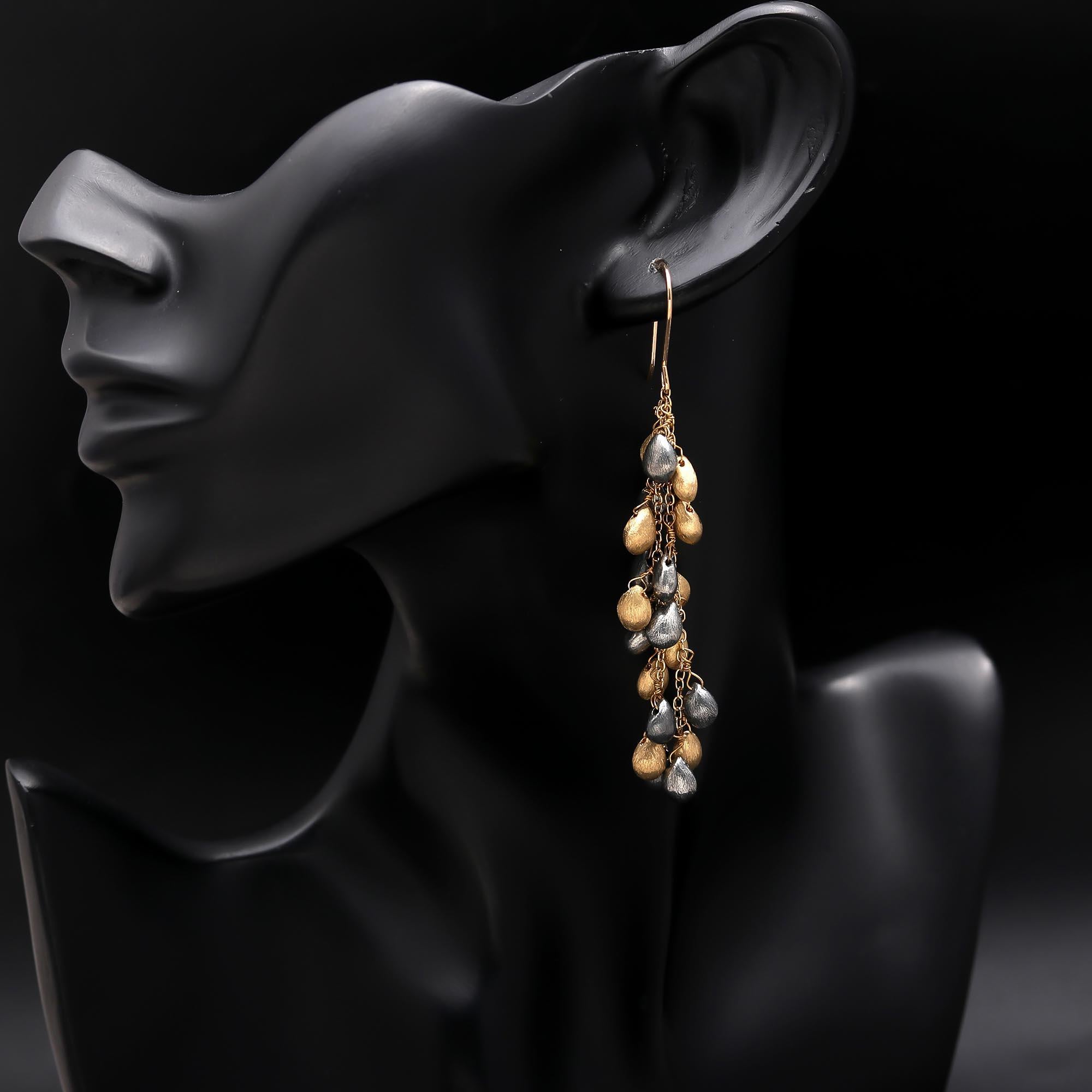 Brass Grapevine Bunch Dangle Earrings with Scratch Texture