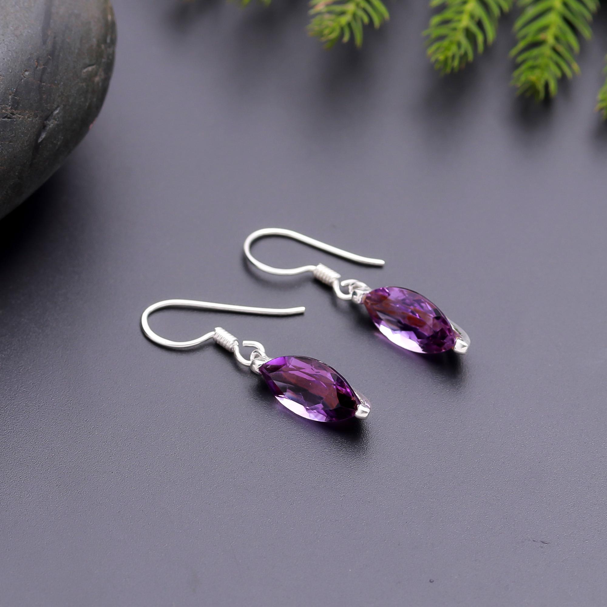 925 Silver Amethyst Dangle Earrings
