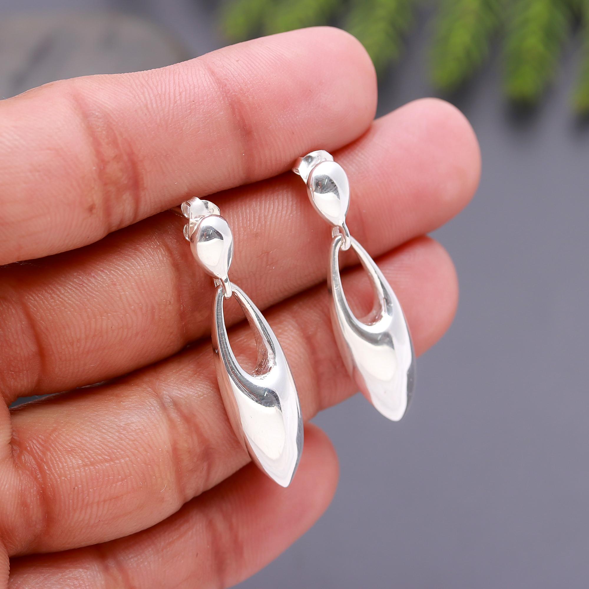 925 Silver Sleek Teardrop Drop Earrings