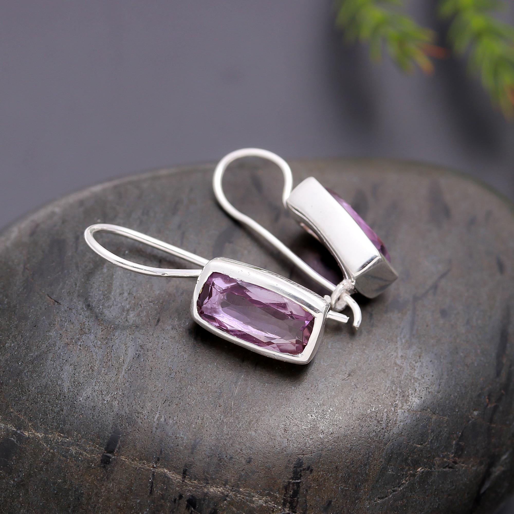 925 Silver Amethyst Dangle Earrings