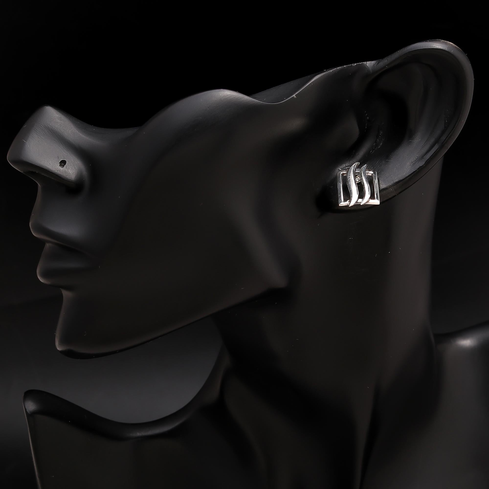 925 Silver Abstract Rectangle Stud Earrings