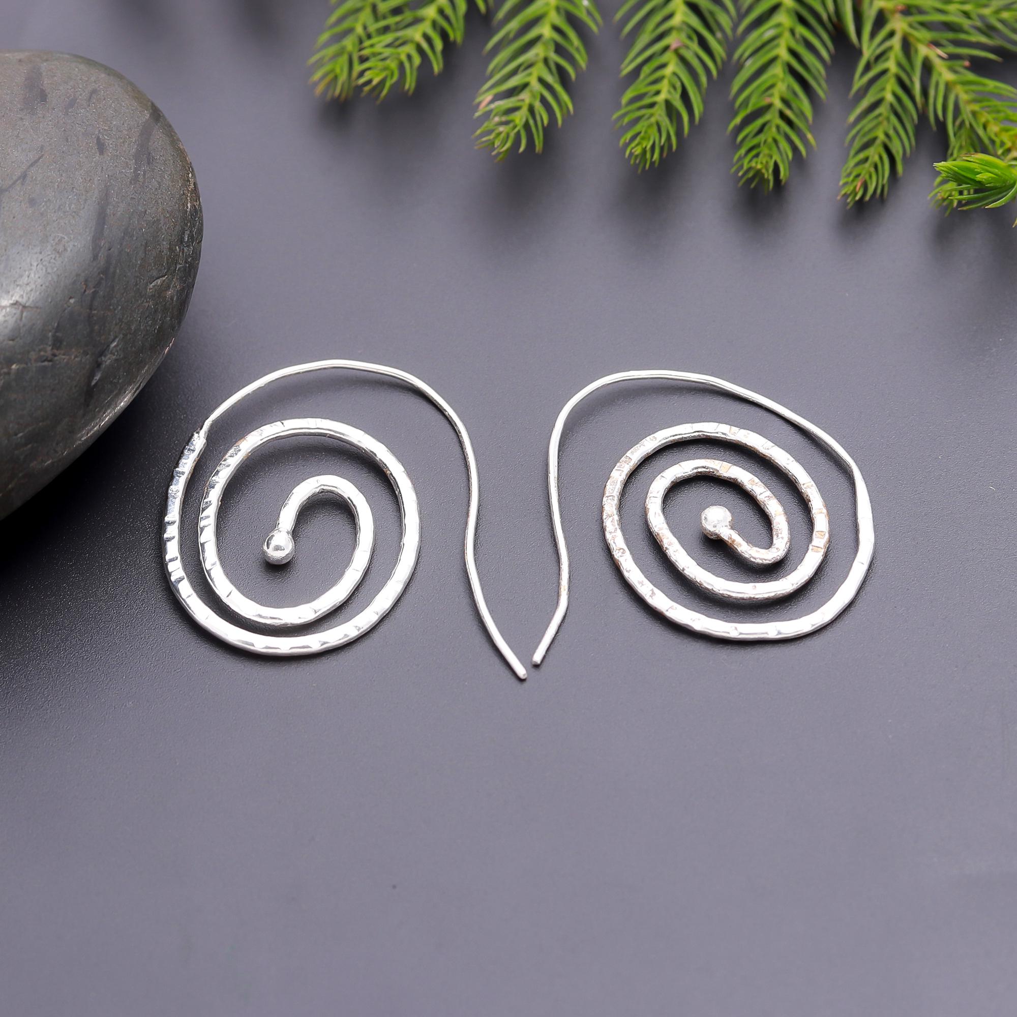 925 Silver Spiral Wire Dangle Earrings