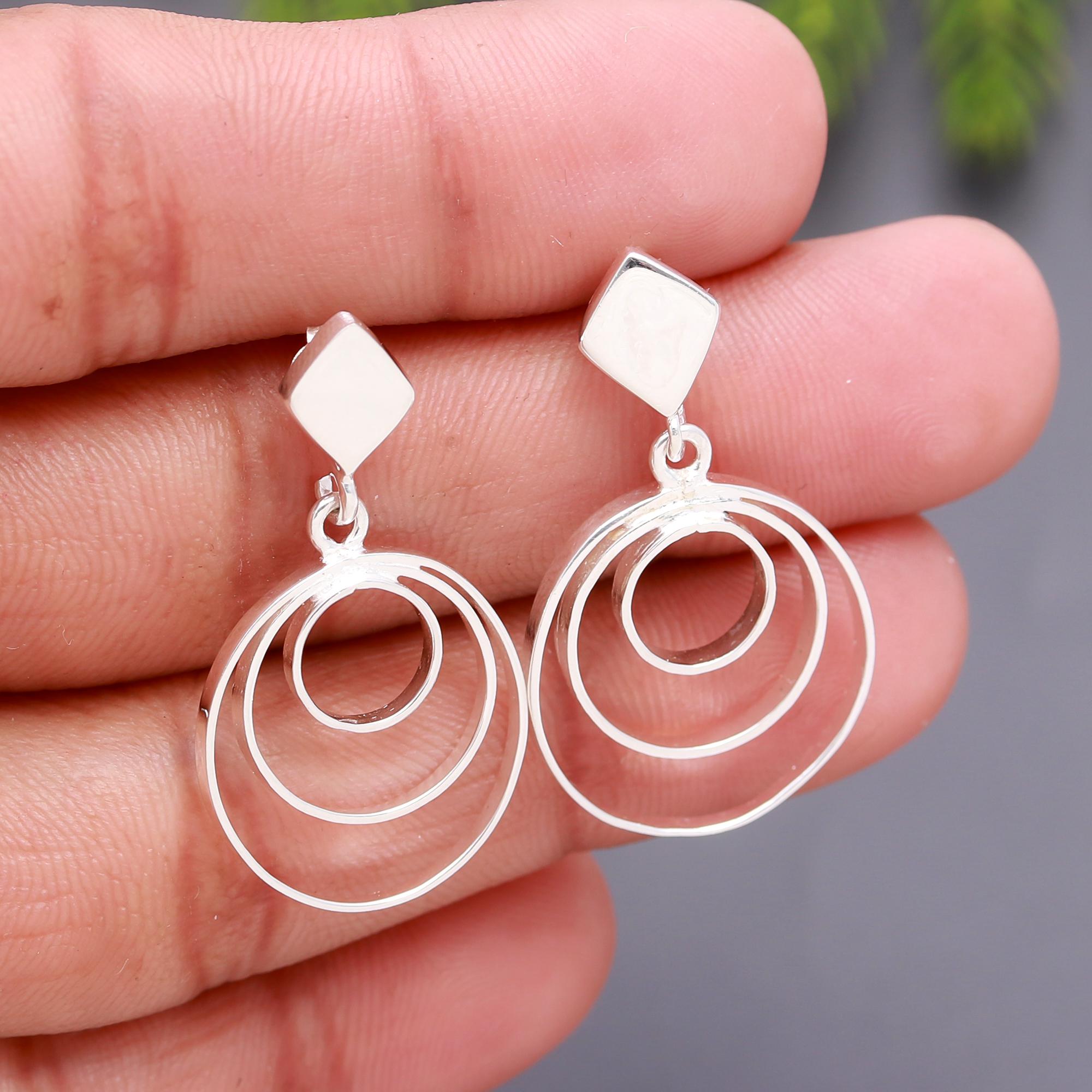 925 Silver Multi Circle Drop Earrings