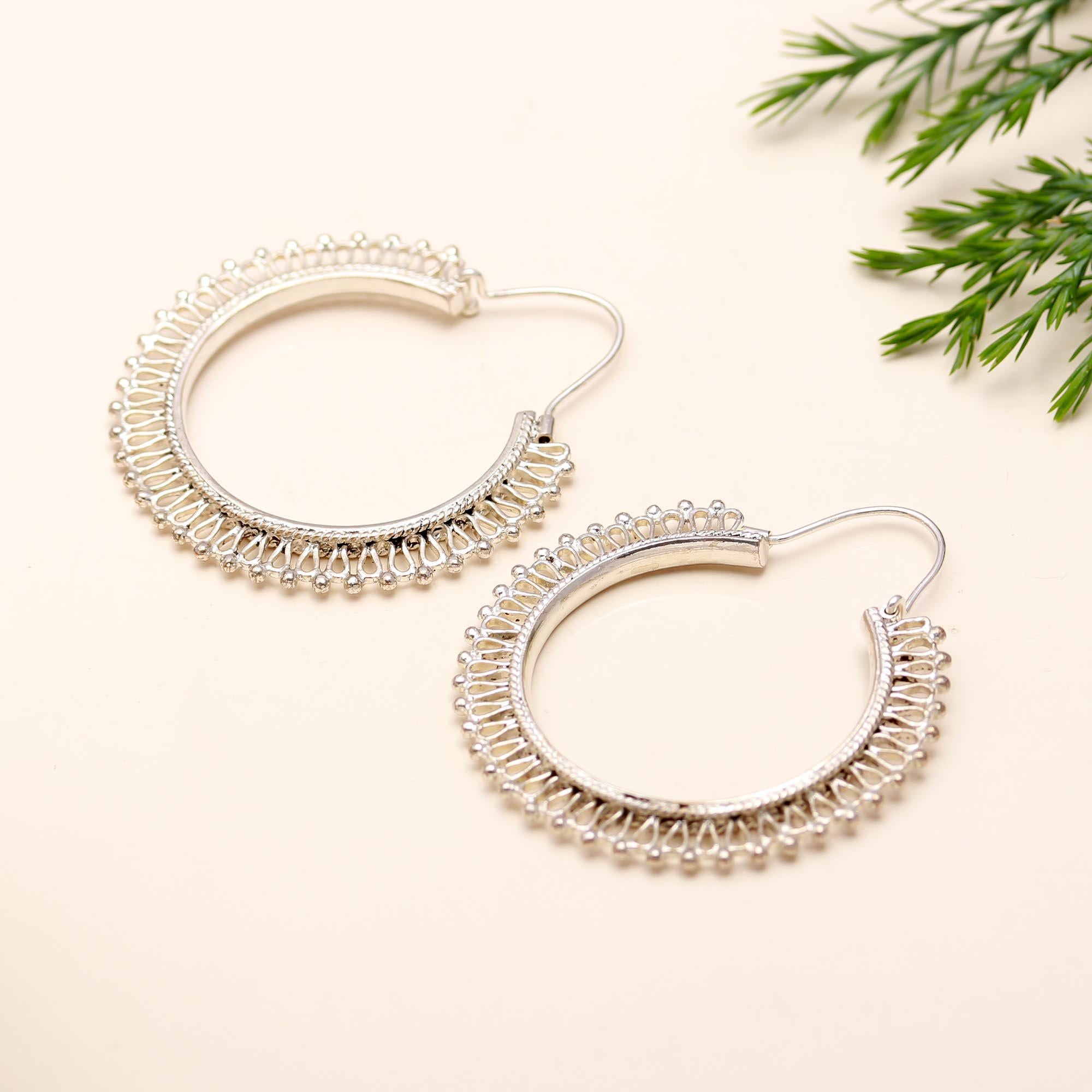 925 Silver Intricate Filigree Hoop Earrings