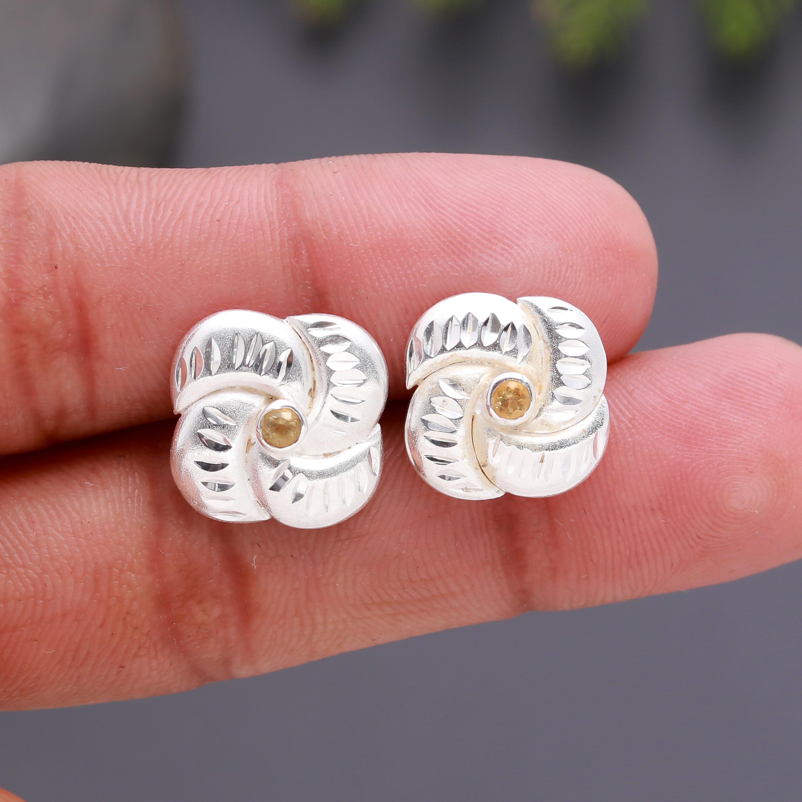 925 Silver Carved Swirl Stud Earrings