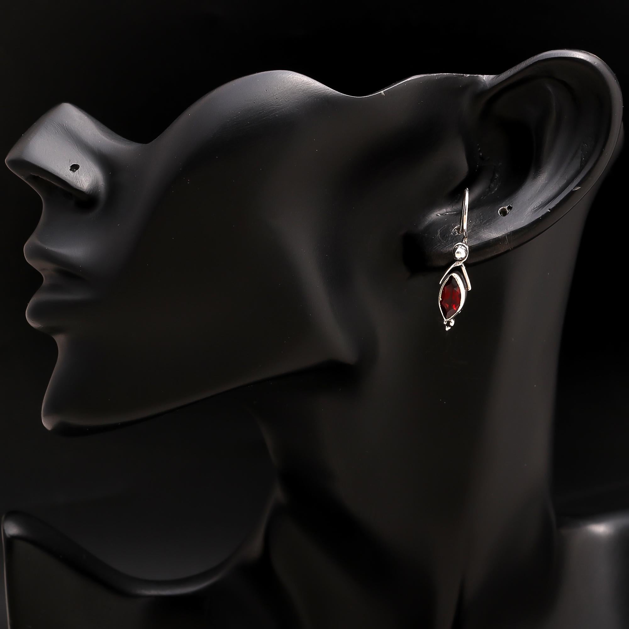 925 Silver Marquise Garnet Dangle Earrings