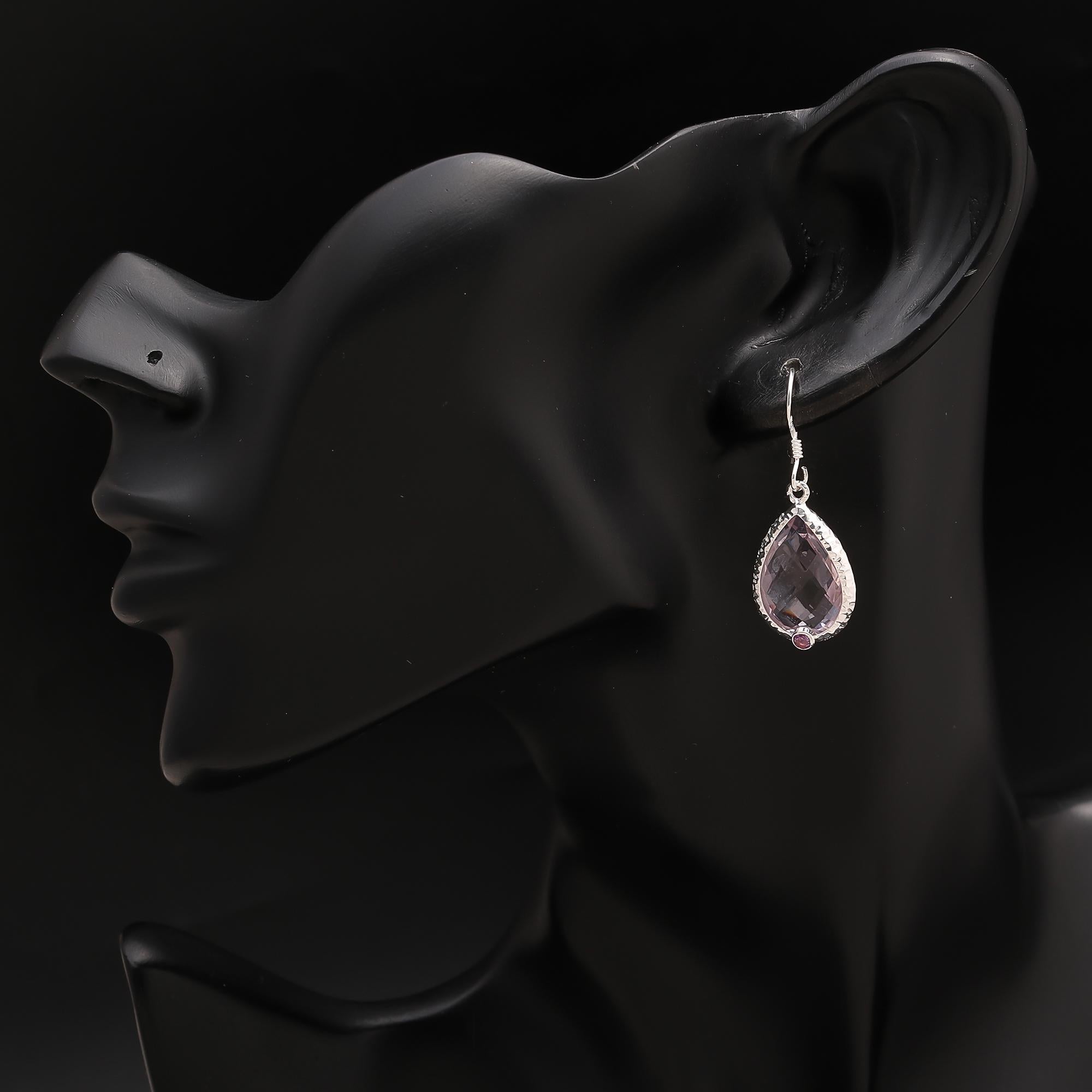 925 Silver Rose Quartz Dangle Earrings