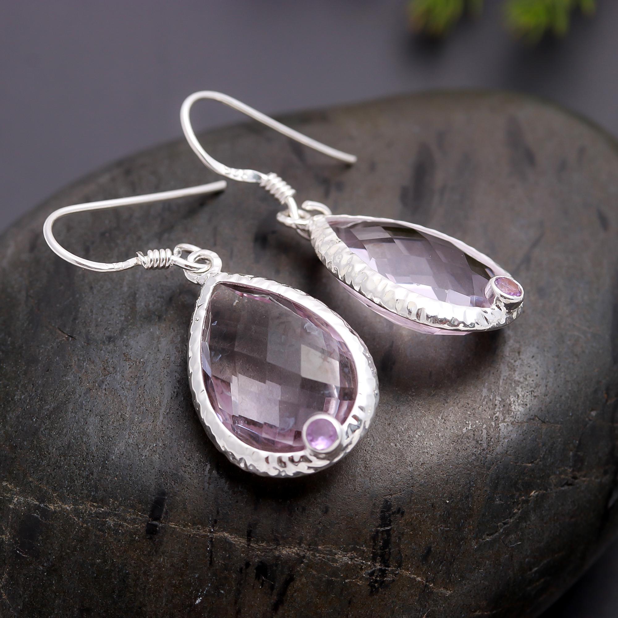925 Silver Rose Quartz Dangle Earrings
