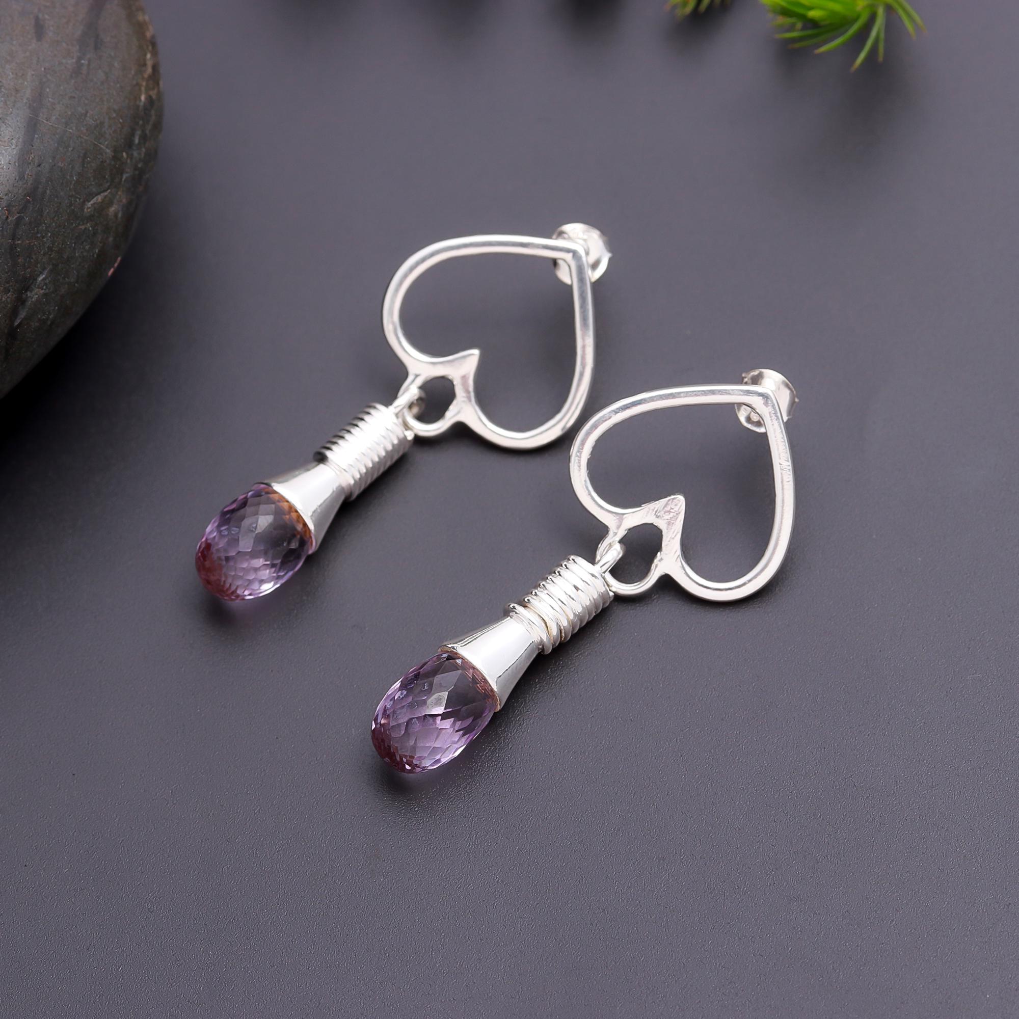 925 Silver Amethyst Bead Drop Earrings