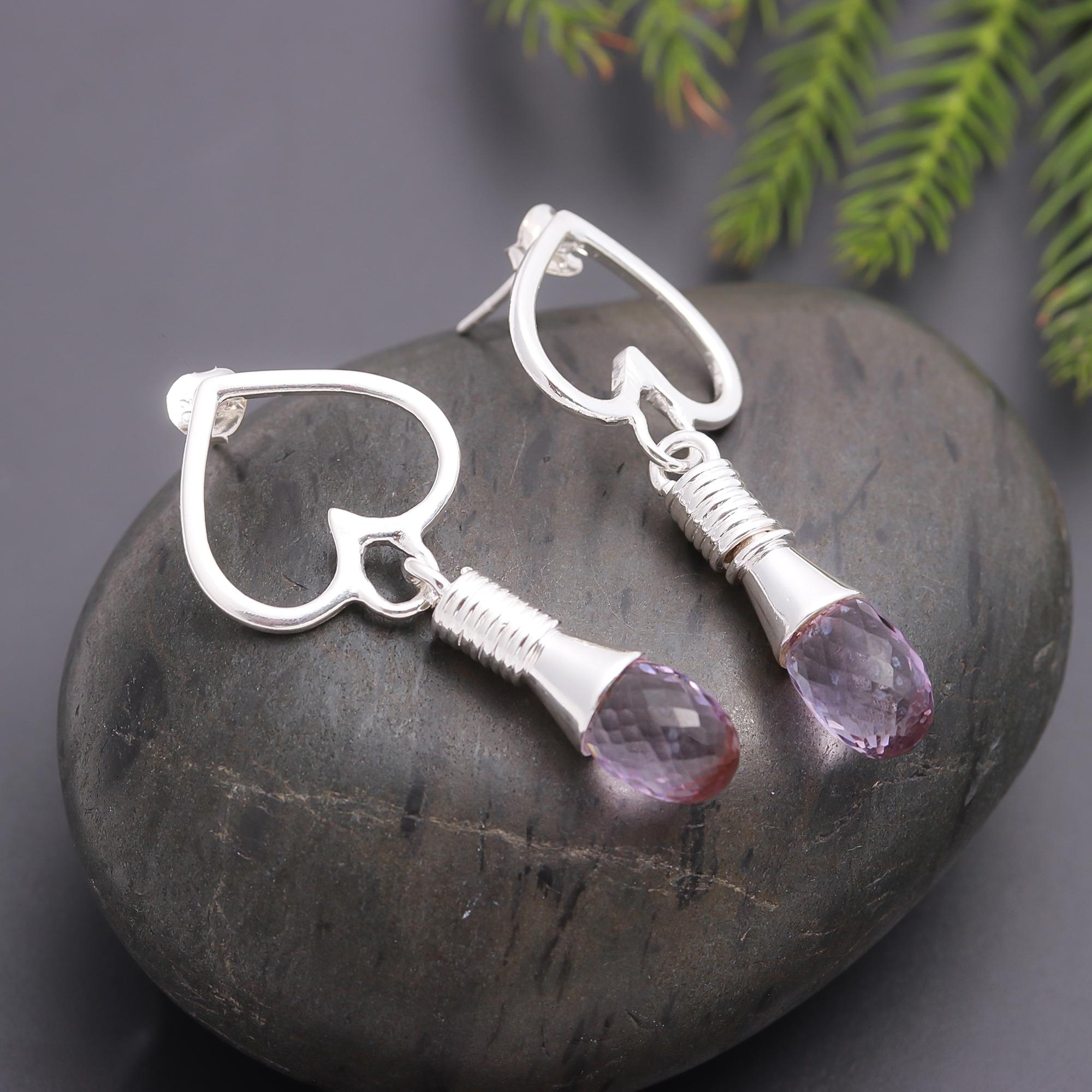 925 Silver Amethyst Bead Drop Earrings