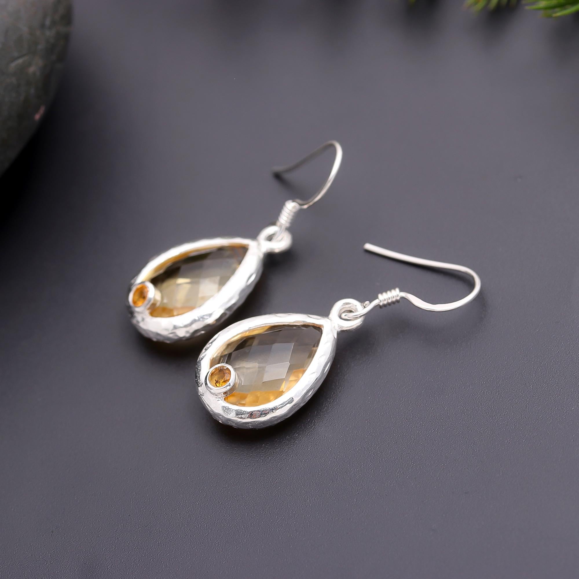 925 Silver Citrine Dangle Earrings