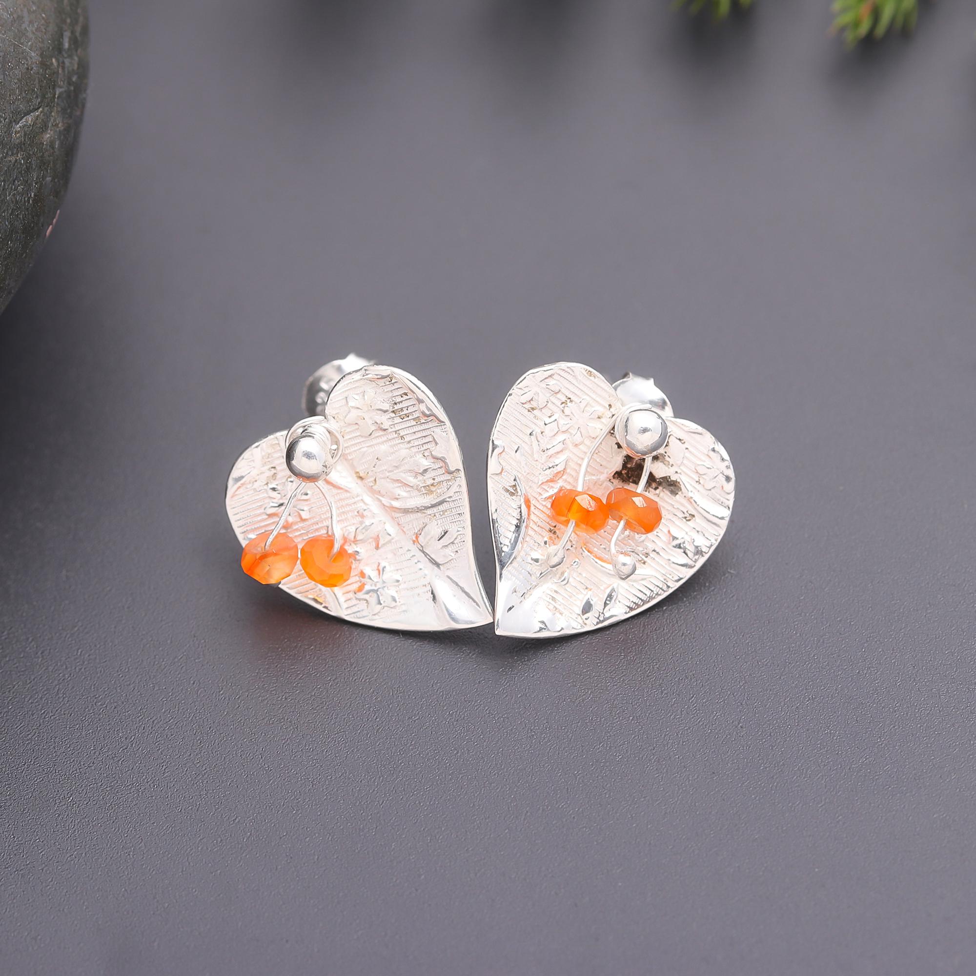 925 Silver Textured Leaf Stud Earrings