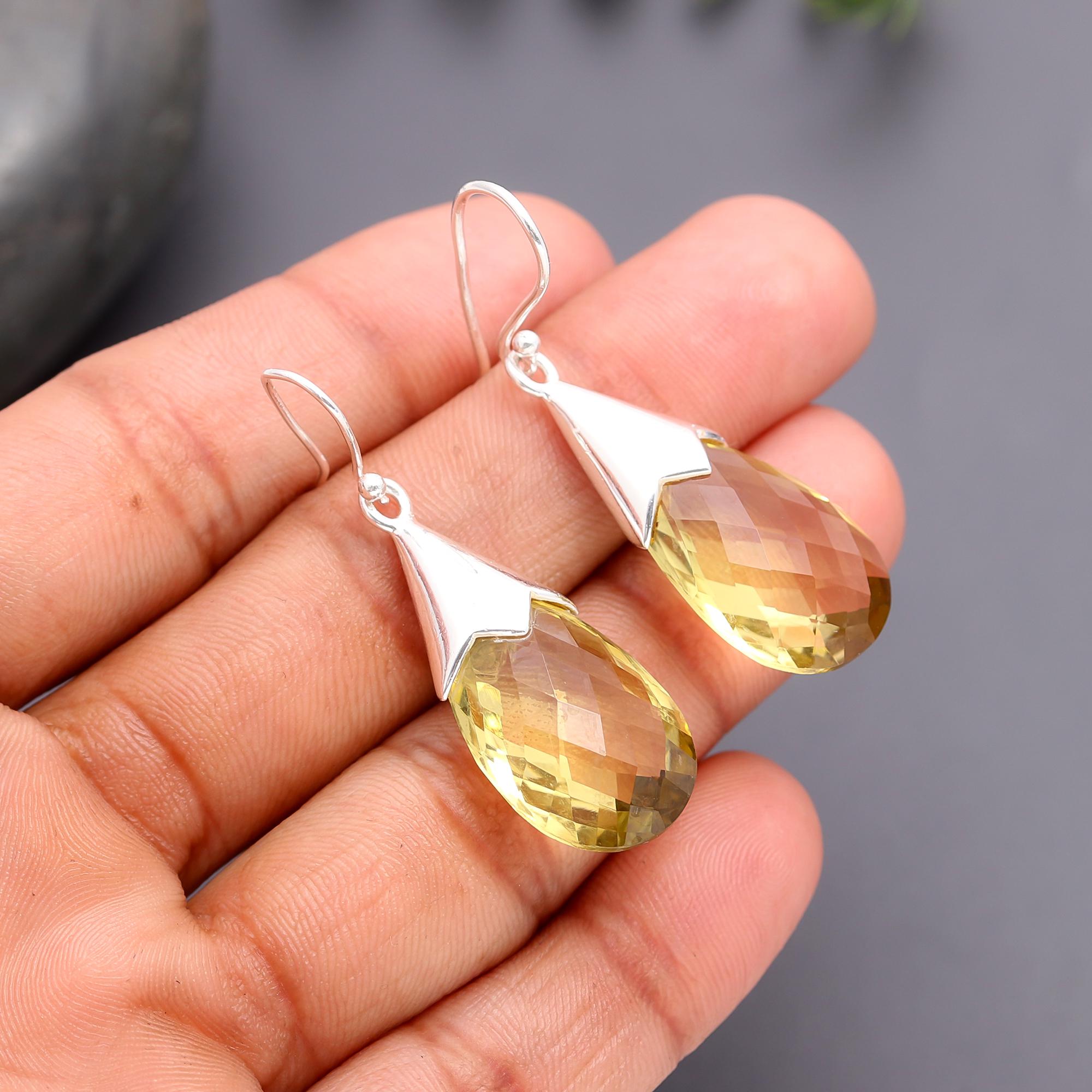 925 Silver Faceted Citrine Dangle Earrings