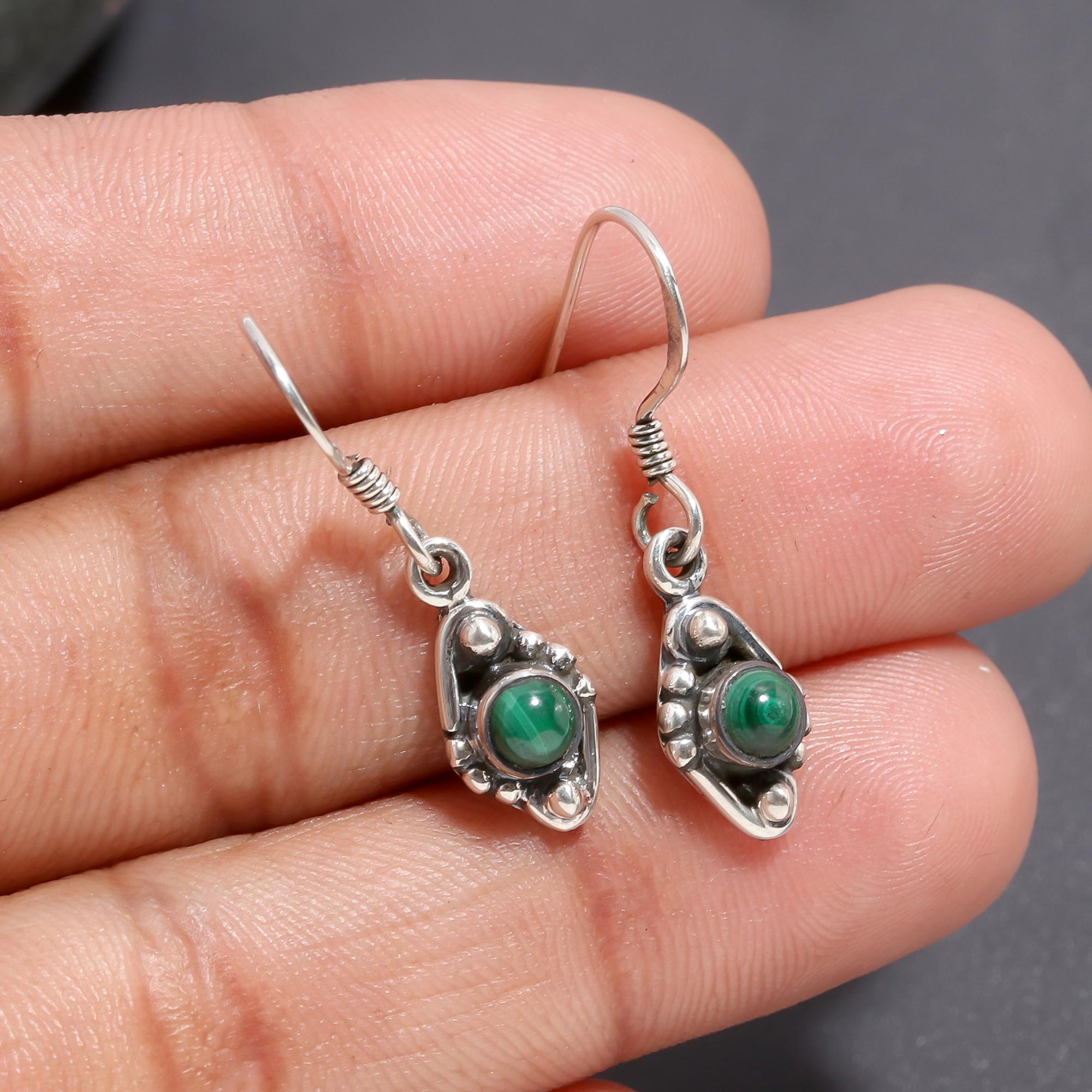 925 Silver Malachite Dangle Earrings