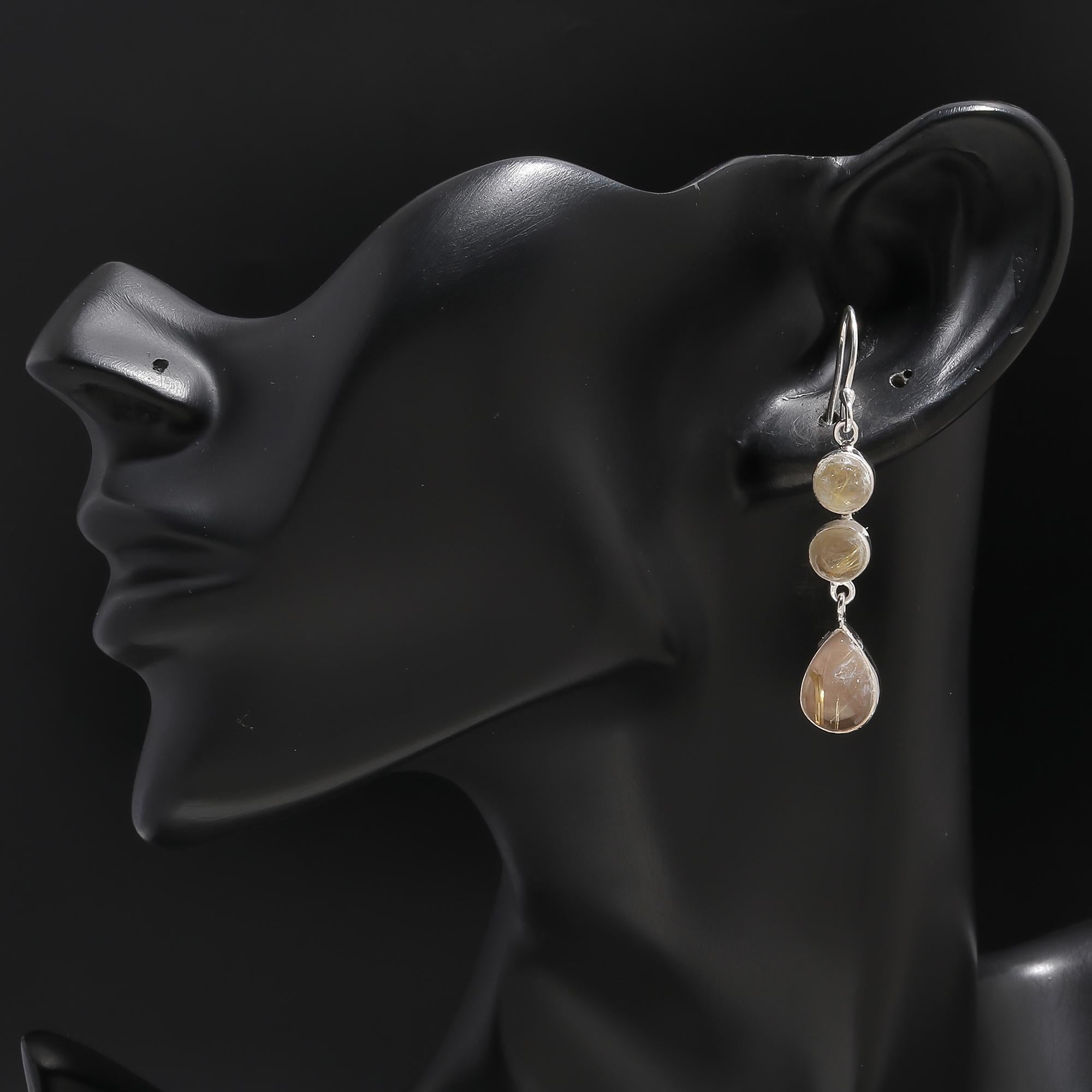 925 Silver Rutilated Quartz Dangle Earrings