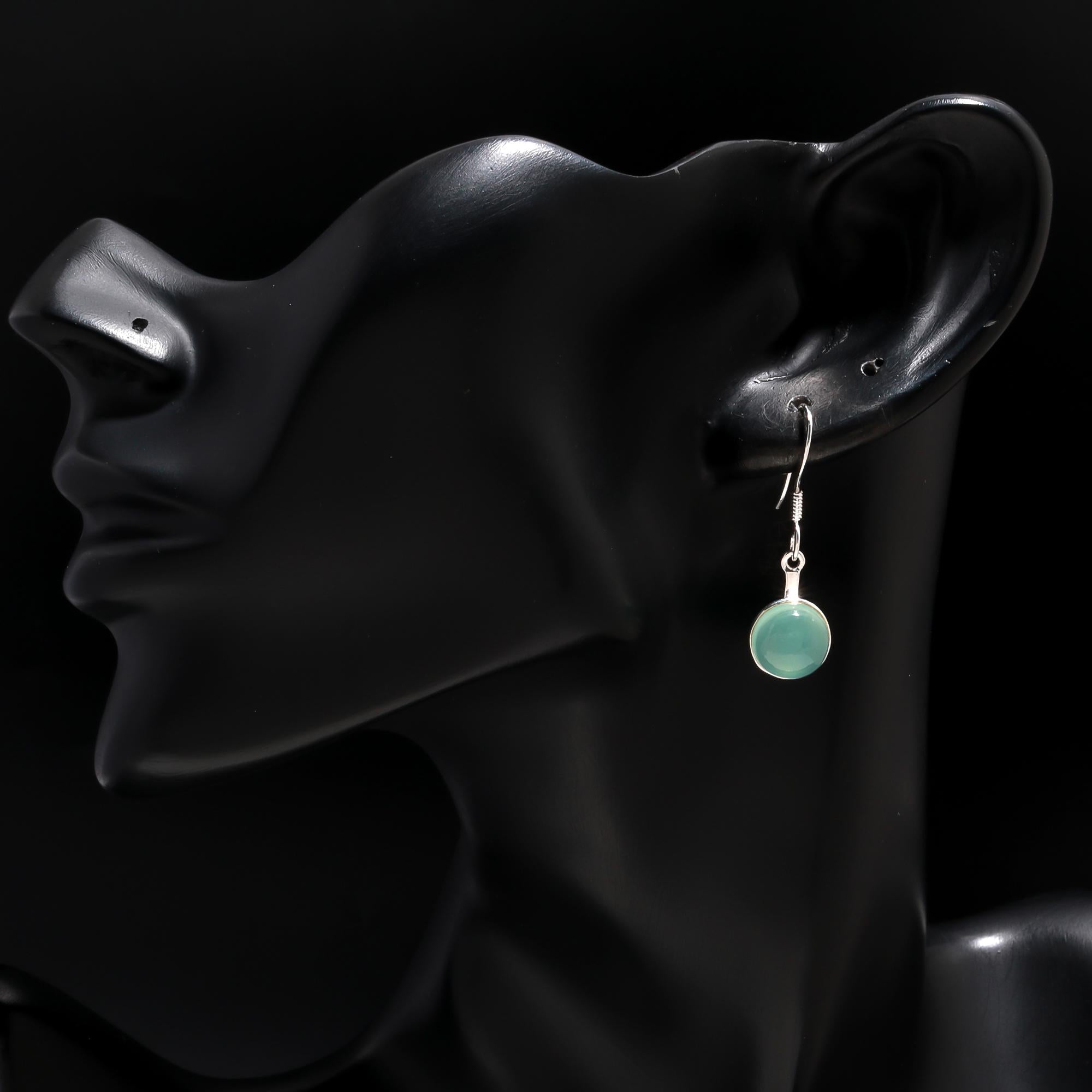 925 Silver Aqua Chalcedony Dangle Earrings