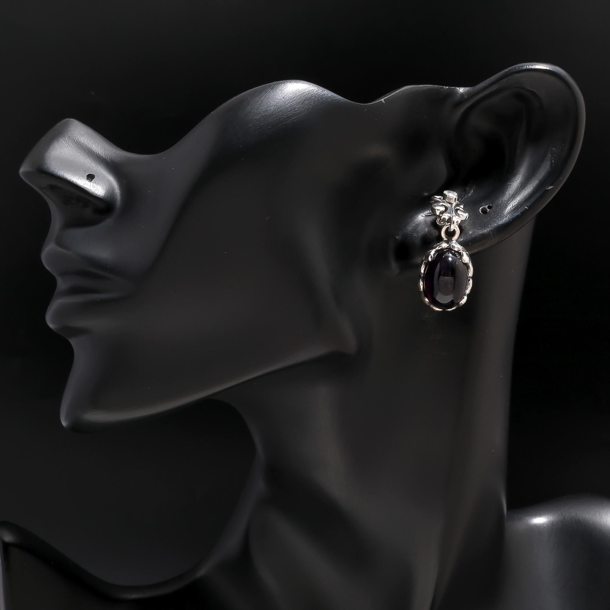 925 Silver Oval Garnet Drop Earrings