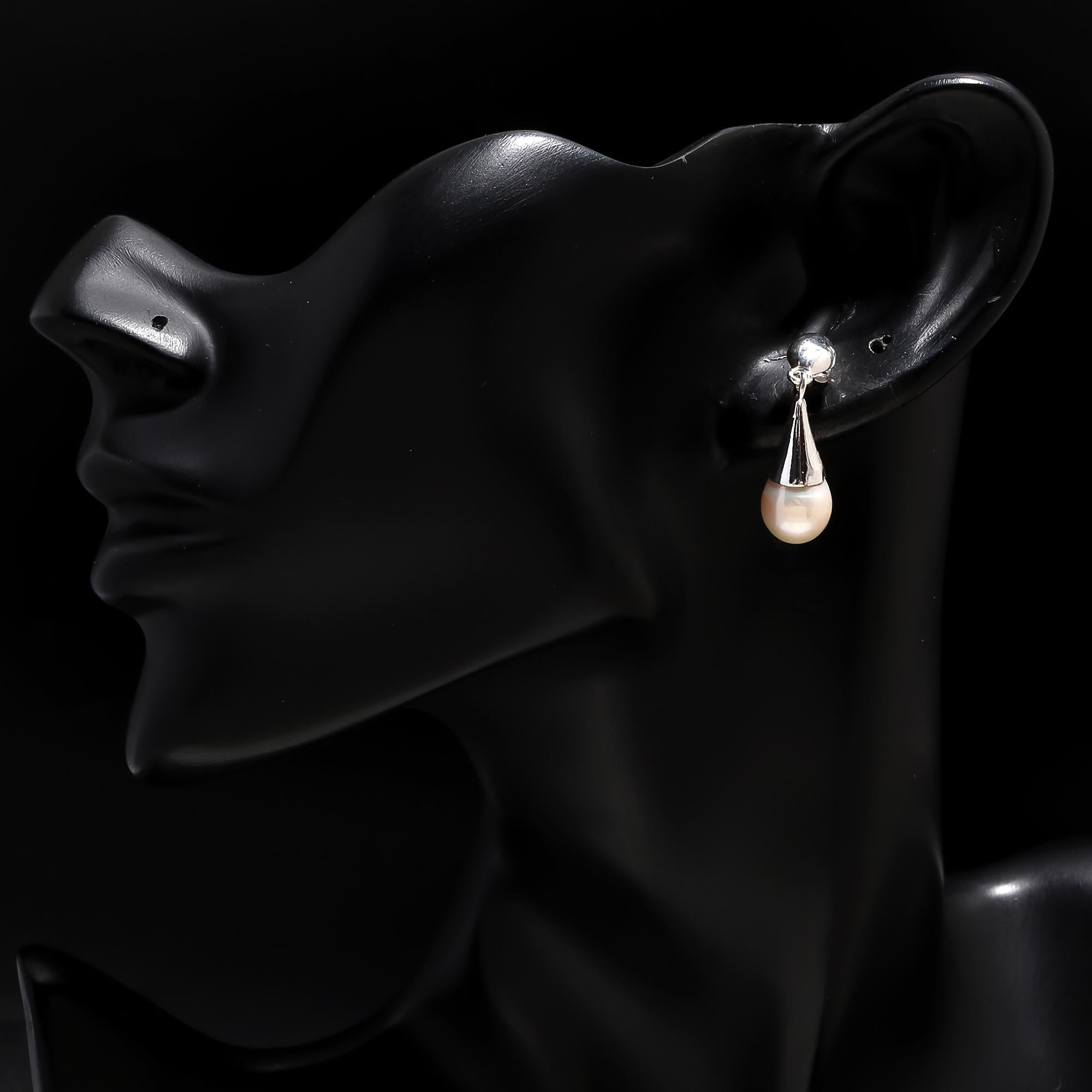 The Lunar Teardrop: Freshwater Pearl & Silver Cap Earrings