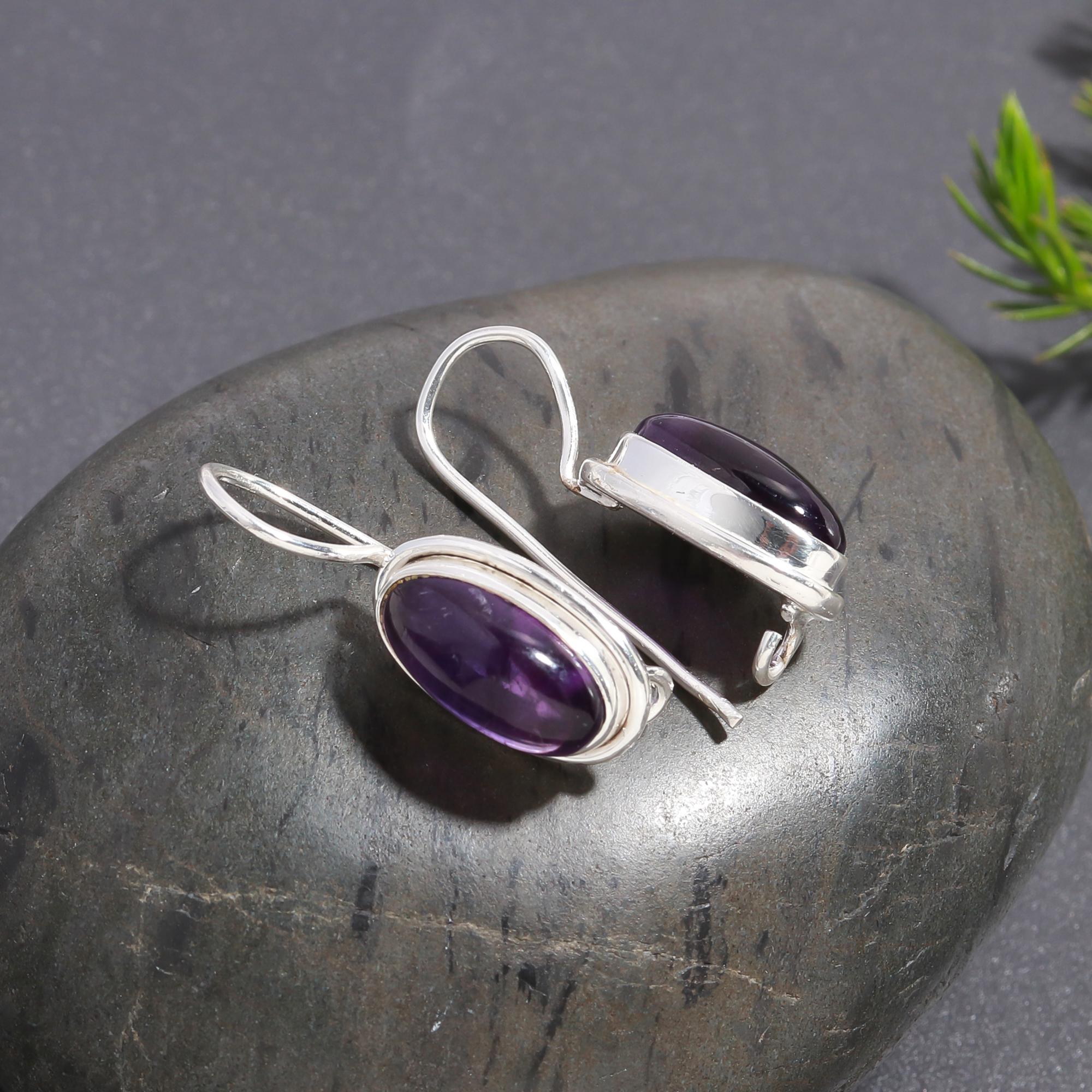925 Silver Amethyst Dangle Earrings