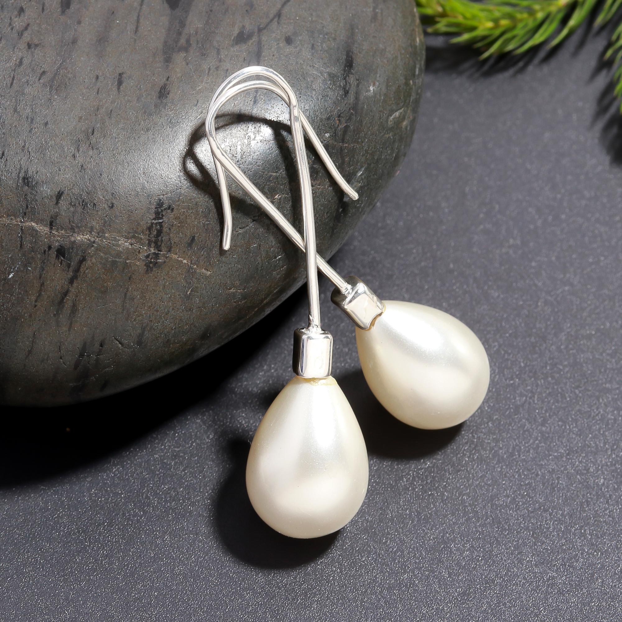 925 Silver Pearl Long Hook Earrings