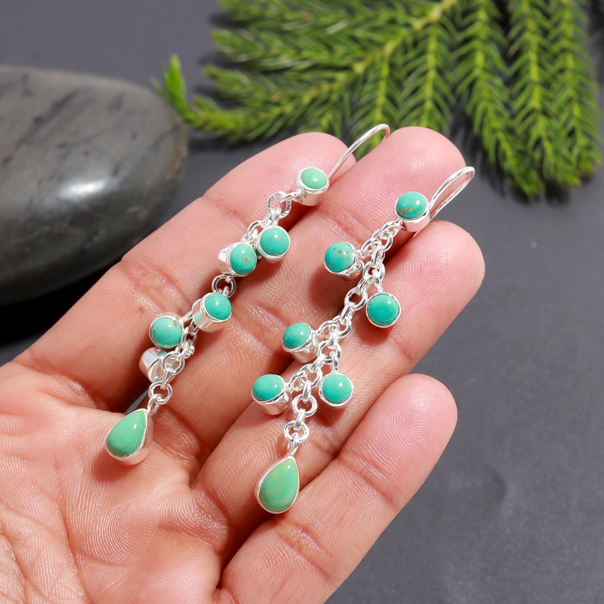 925 Silver Multi Turquoise Dangle Earrings