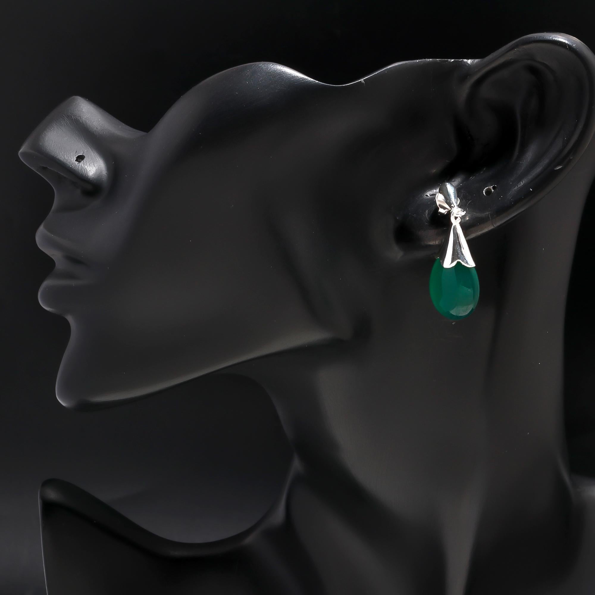 925 Silver Green Onyx Drop Earrings