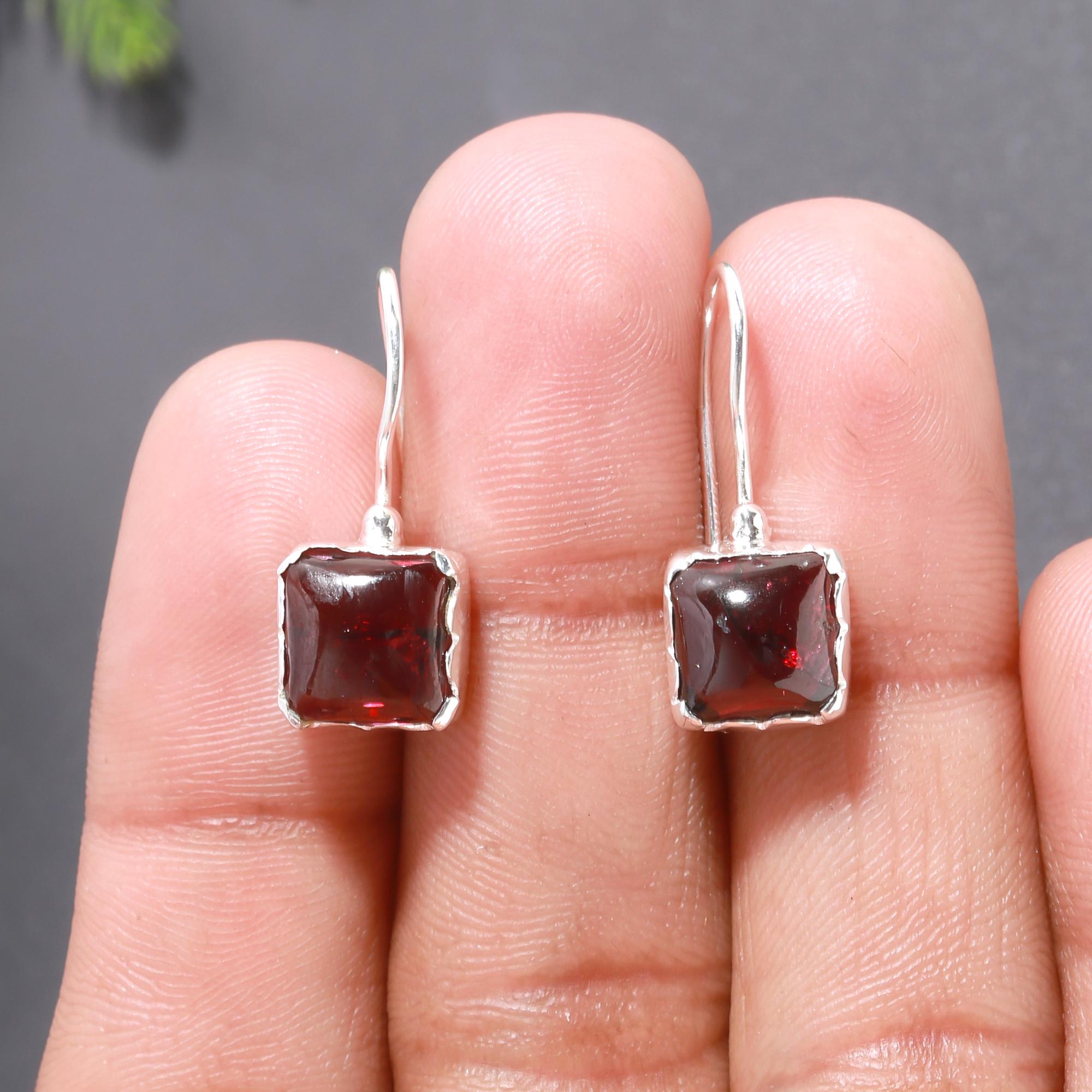 925 Silver Garnet Dangle Earrings