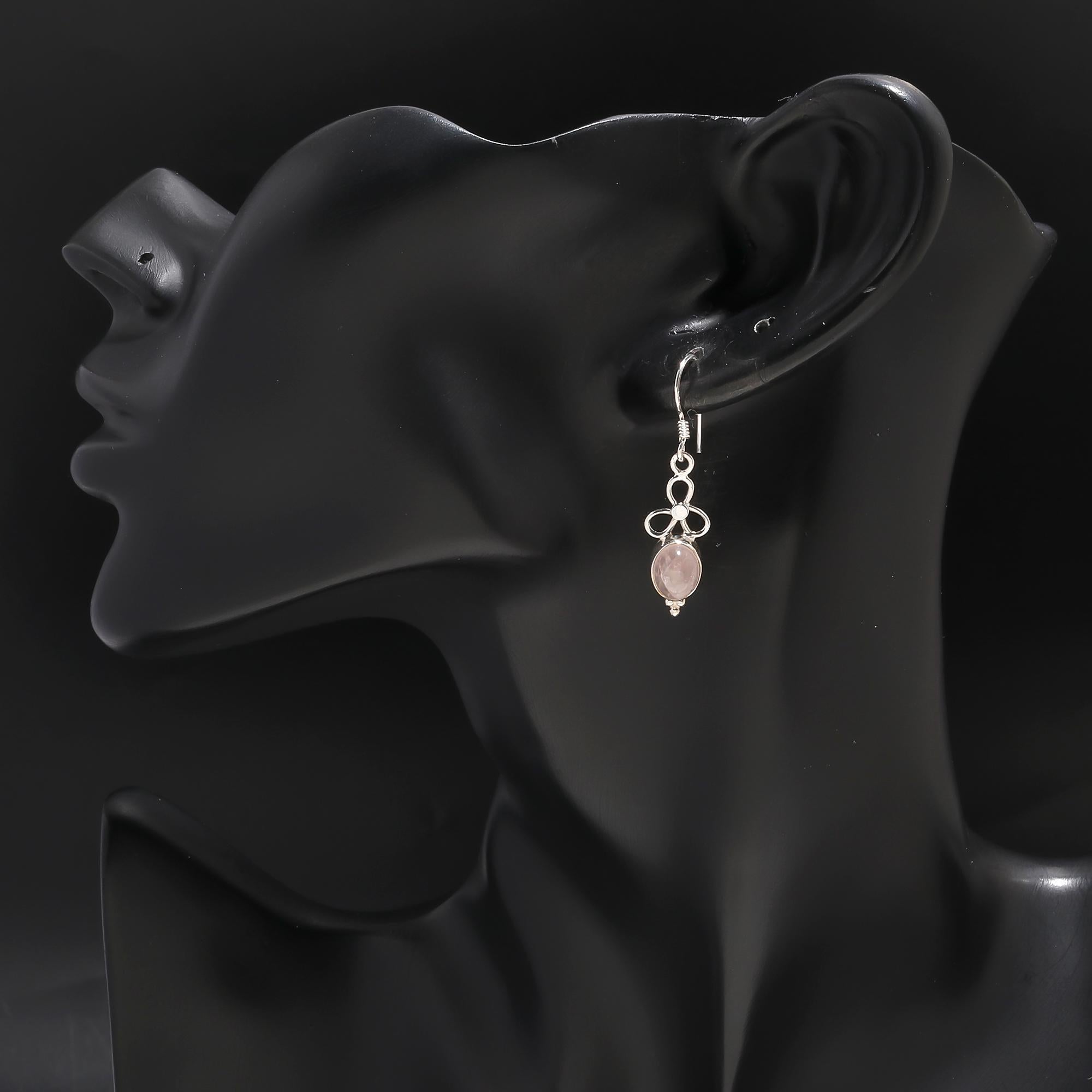 925 Silver Rose Quartz Floral Dangle Earrings
