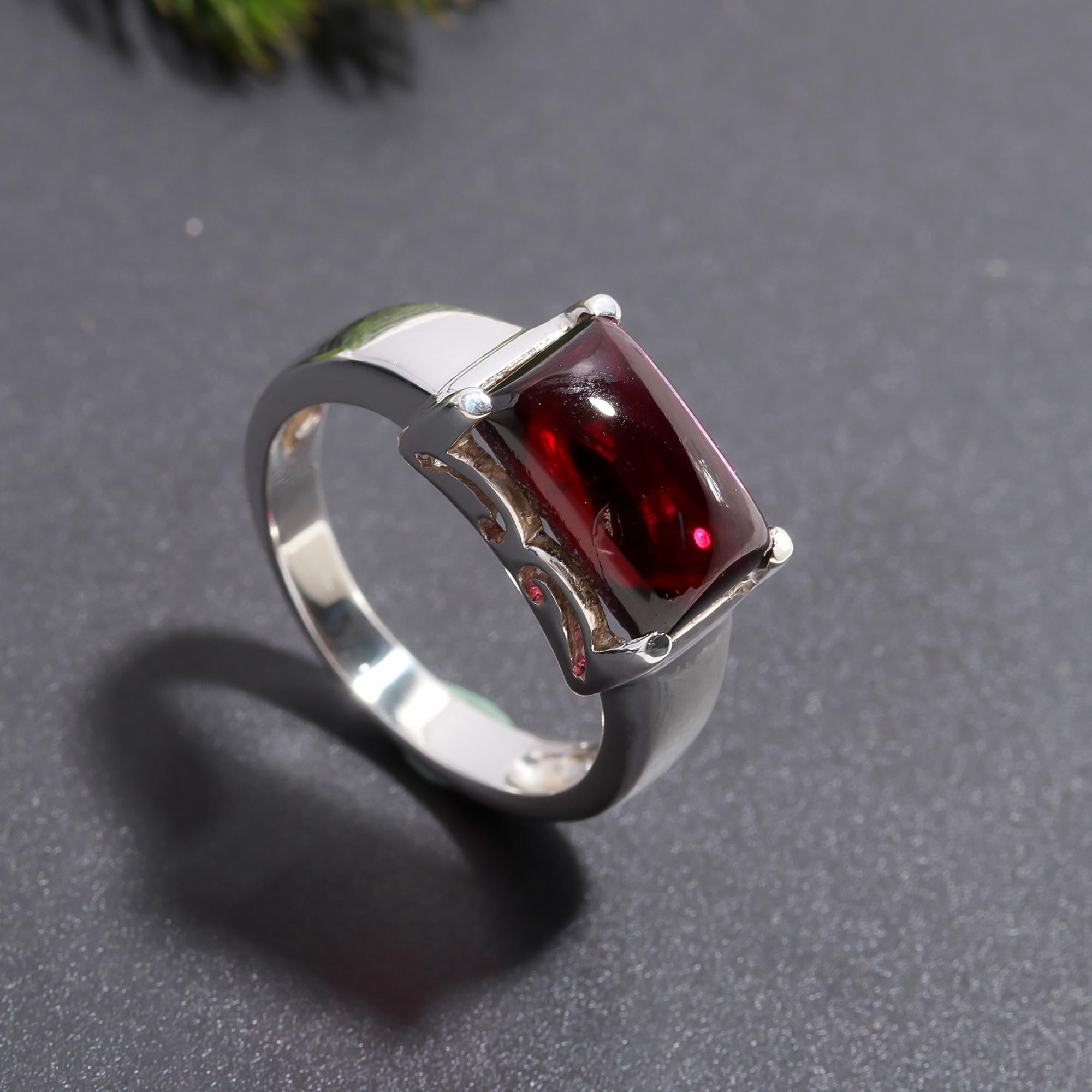 925 Silver Garnet Statement Ring