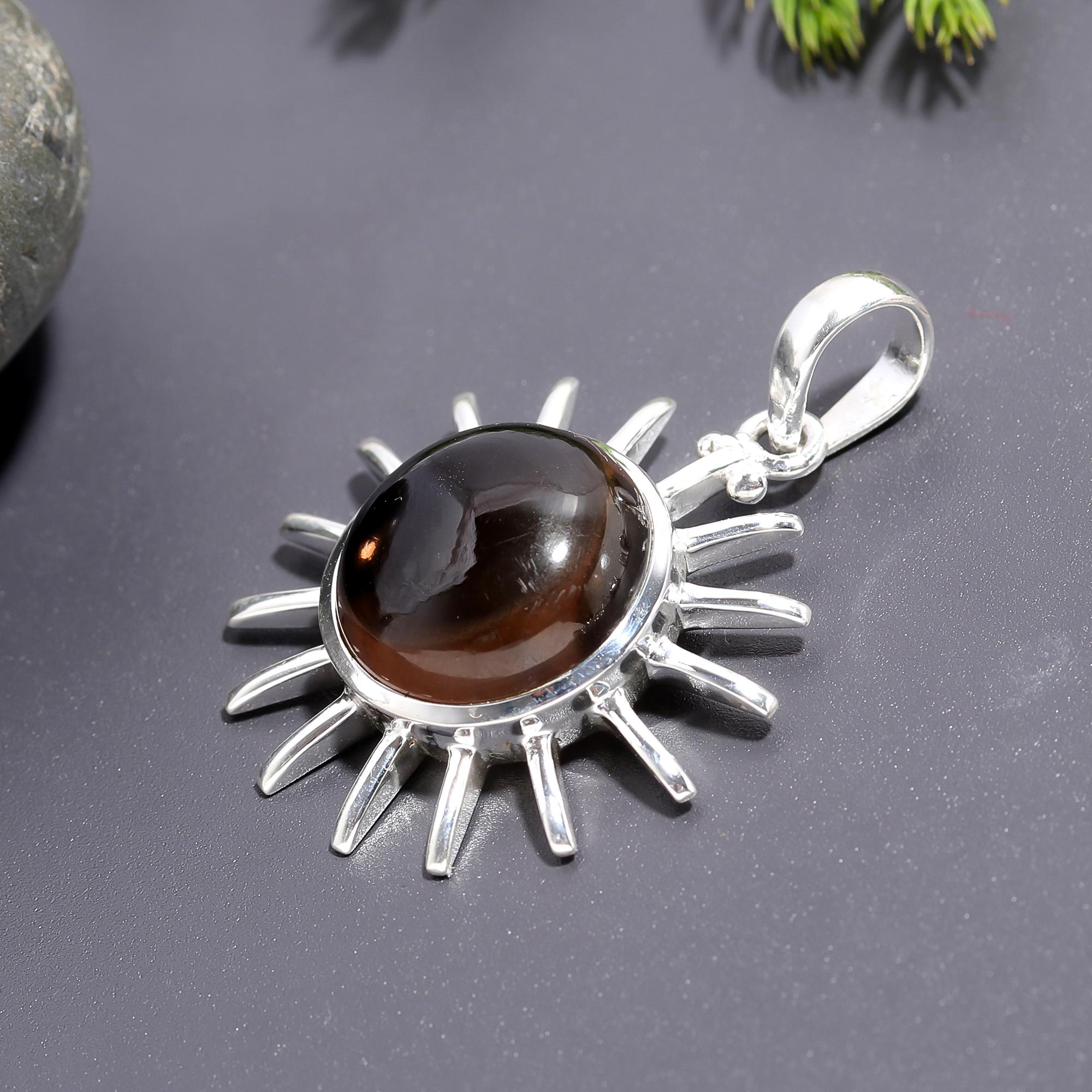 925 Silver Garnet Sunburst Pendant