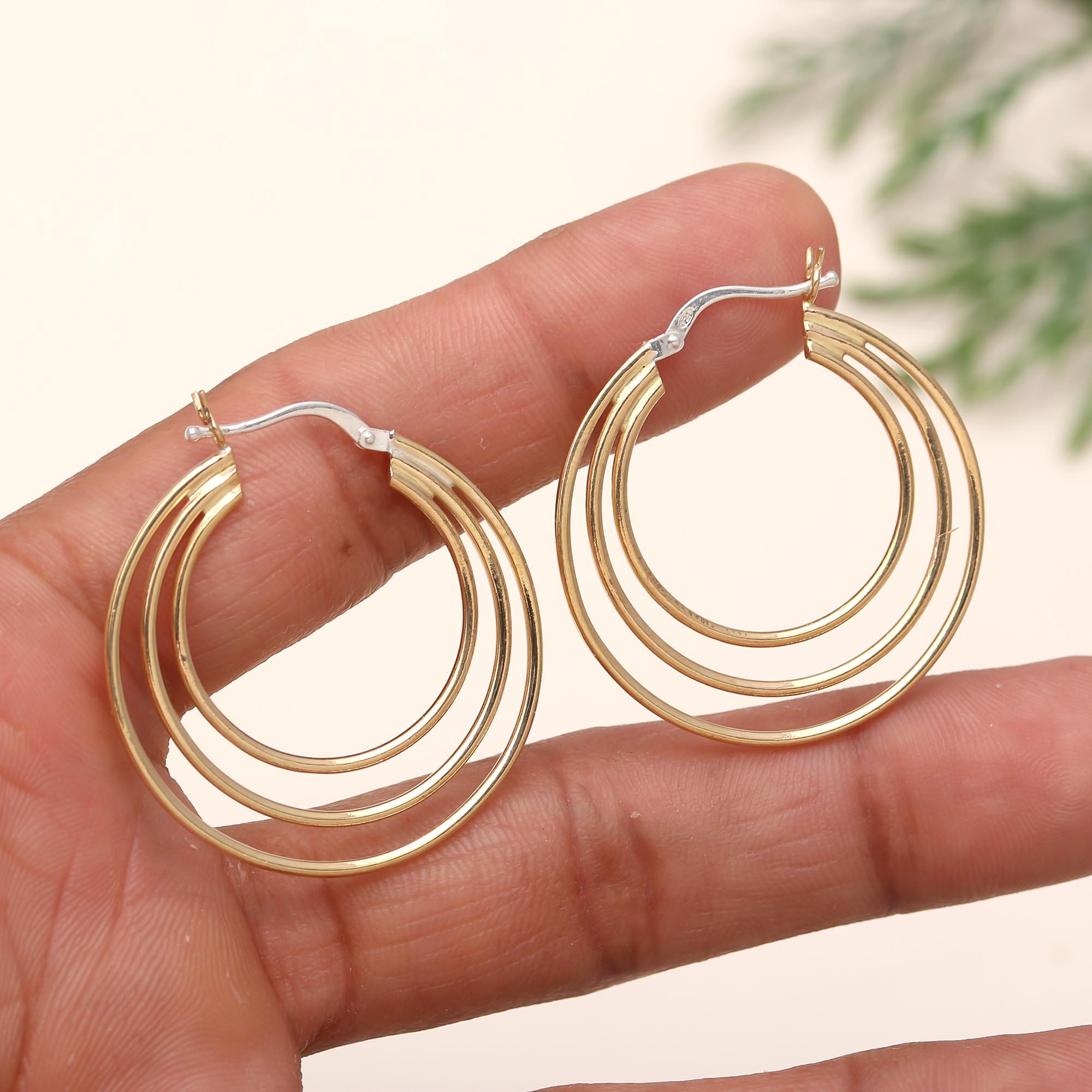 925 Silver Triple Layered Hoop Earrings