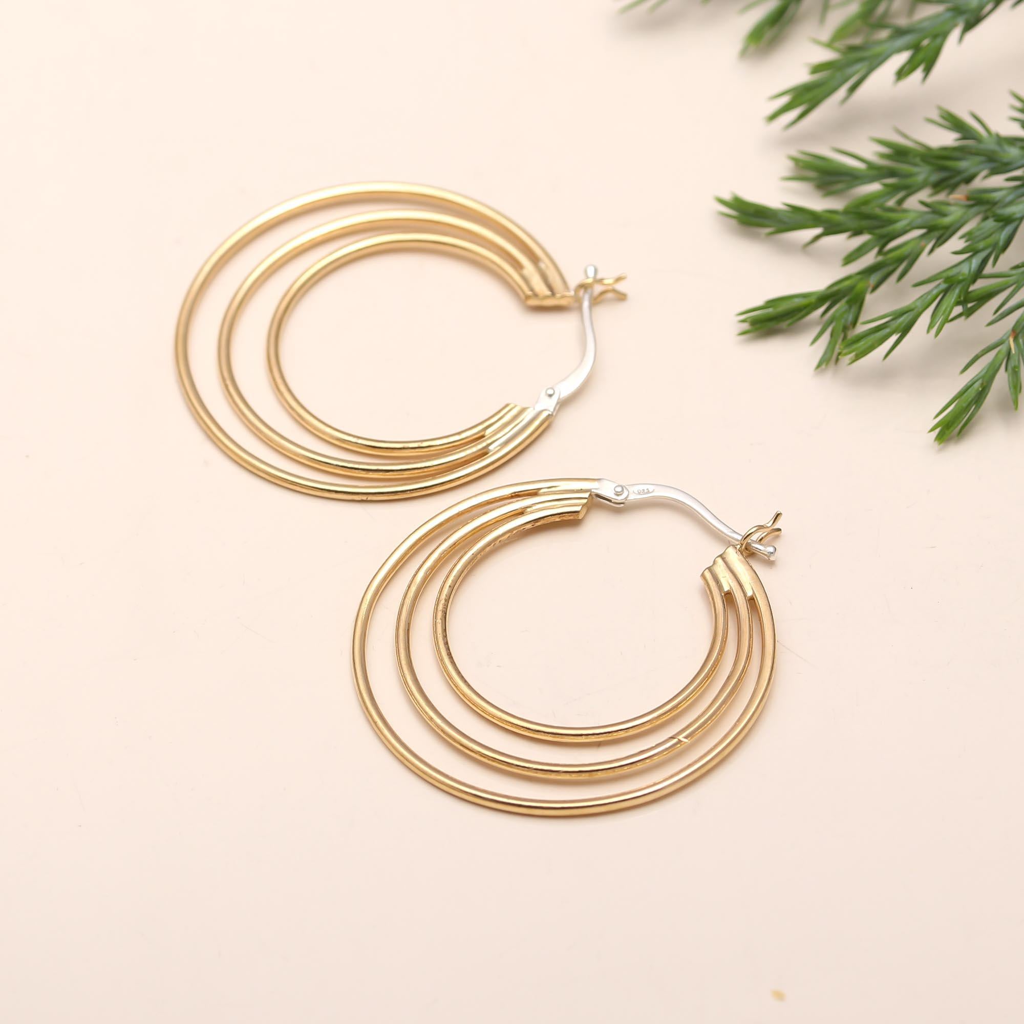 925 Silver Triple Layered Hoop Earrings