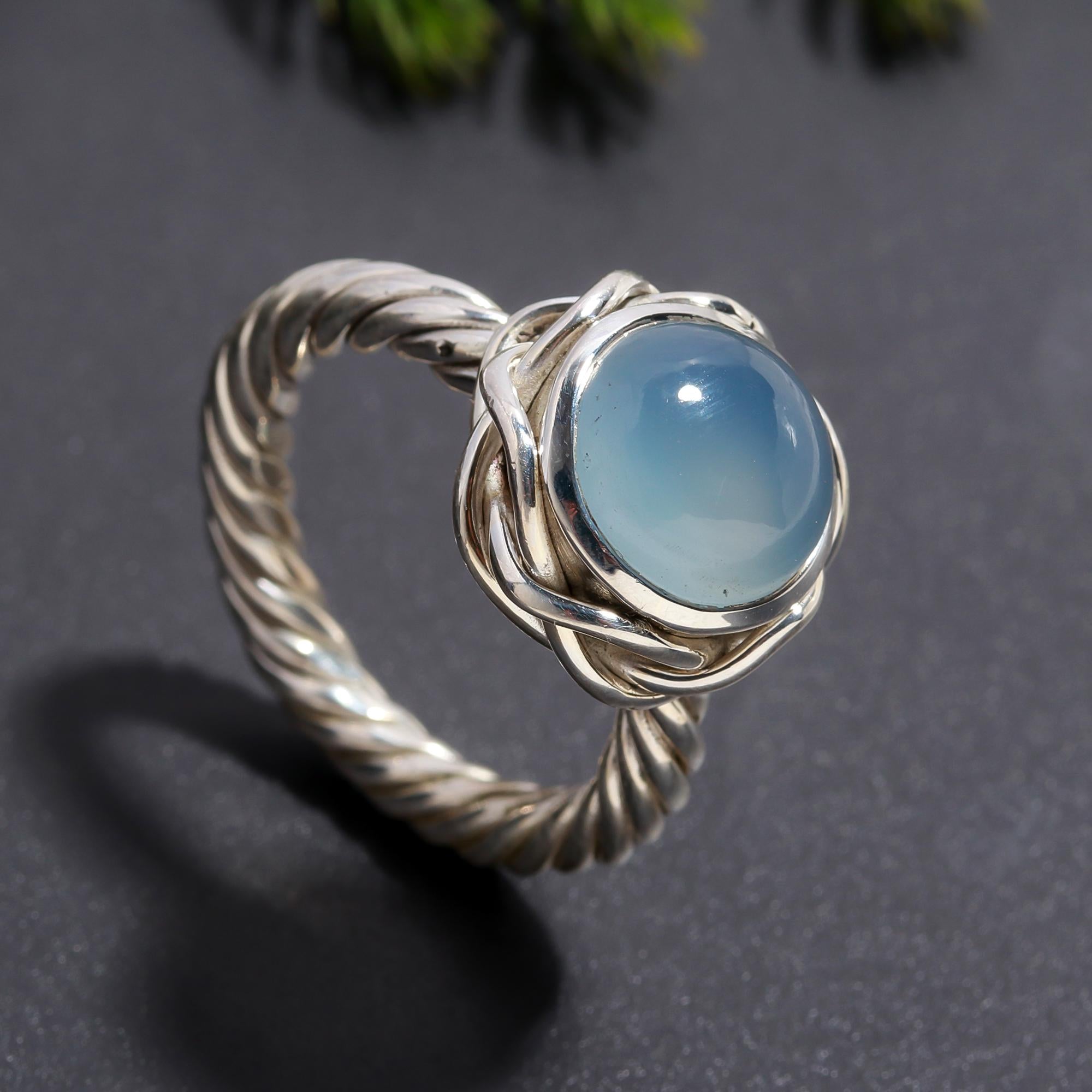 925 Silver Blue Chalcedony Ring