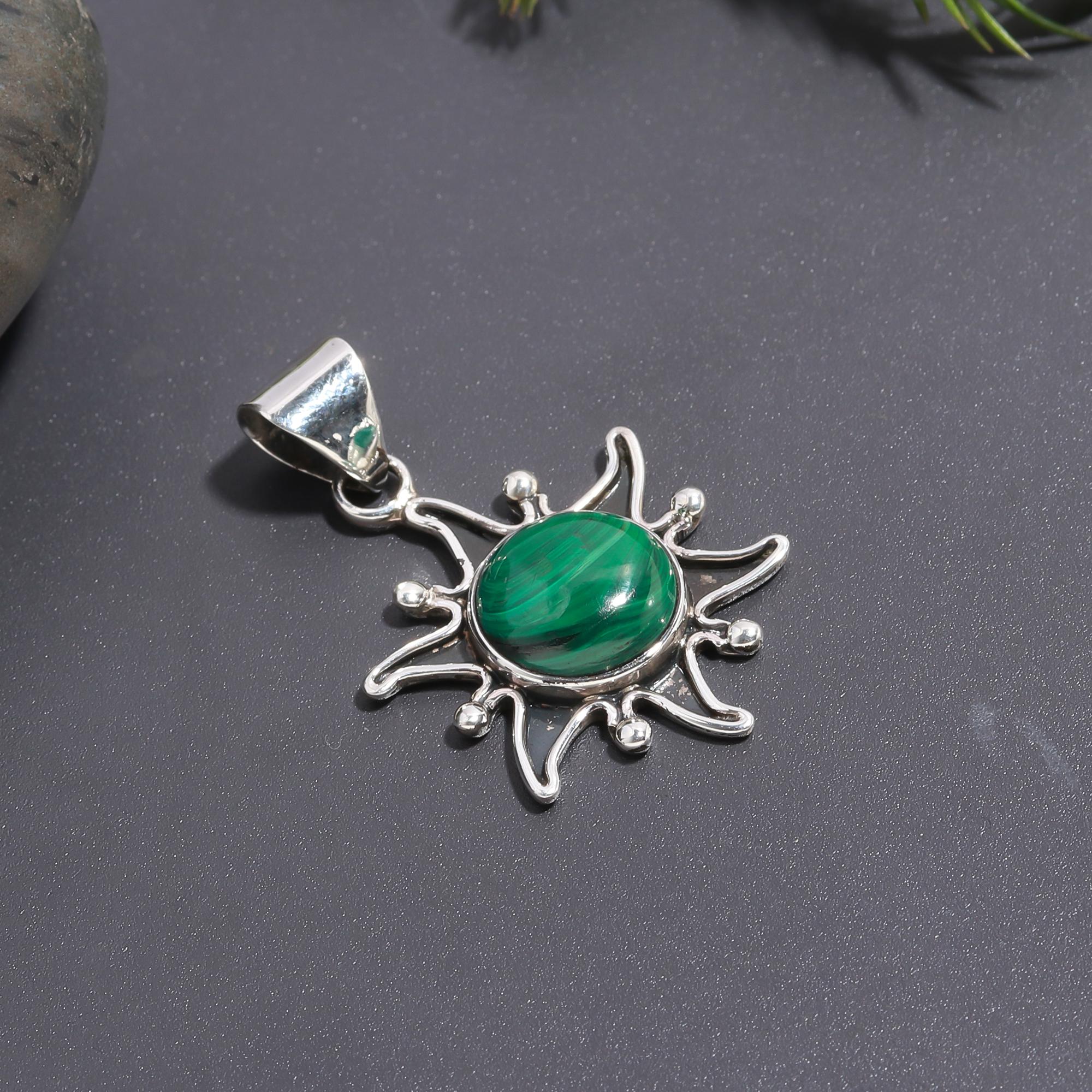 925 Silver Sunburst Malachite Pendant